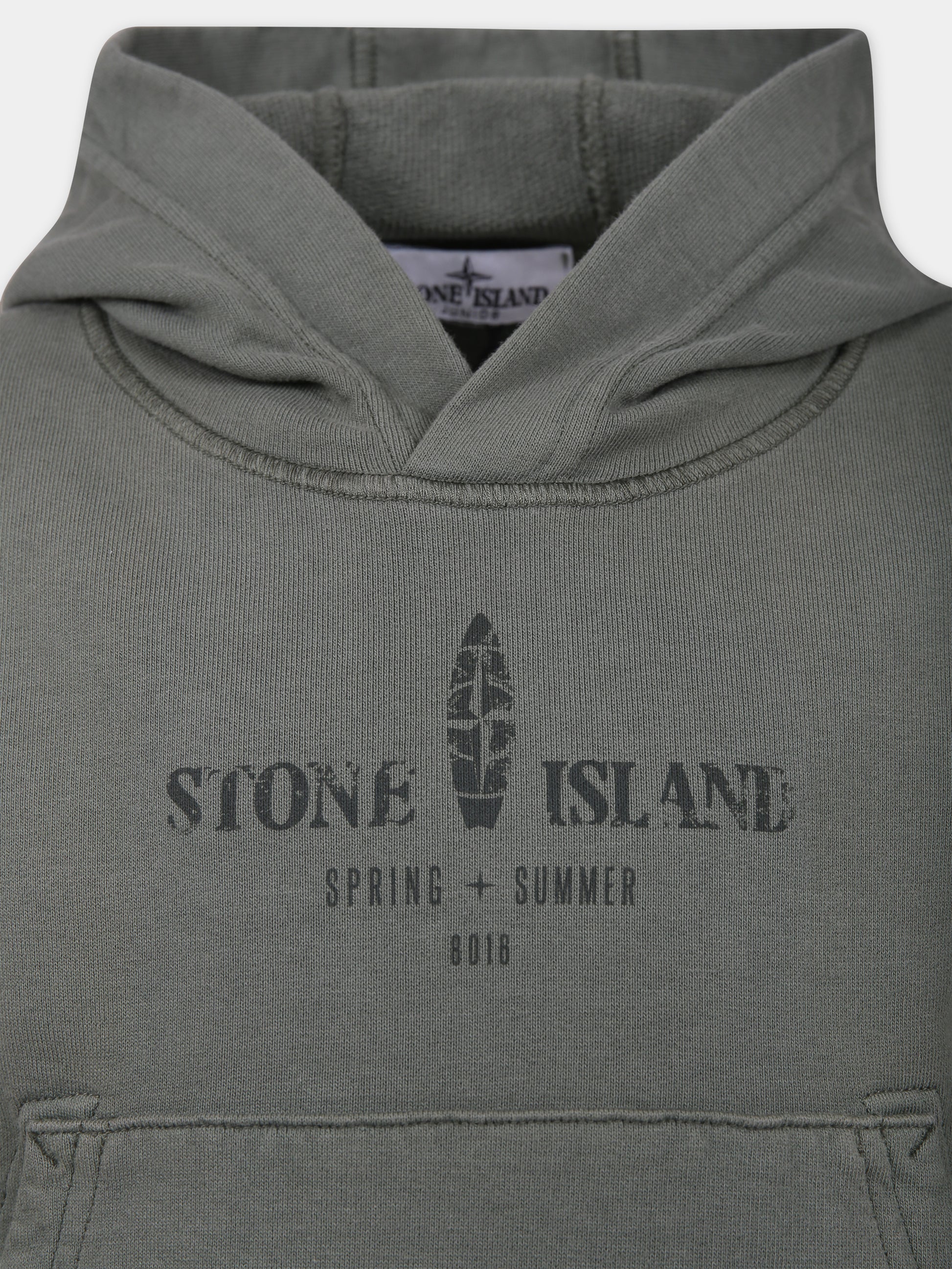 Felpa verde per bambino con stampa logo,Stone Island Junior,801662854 V0058