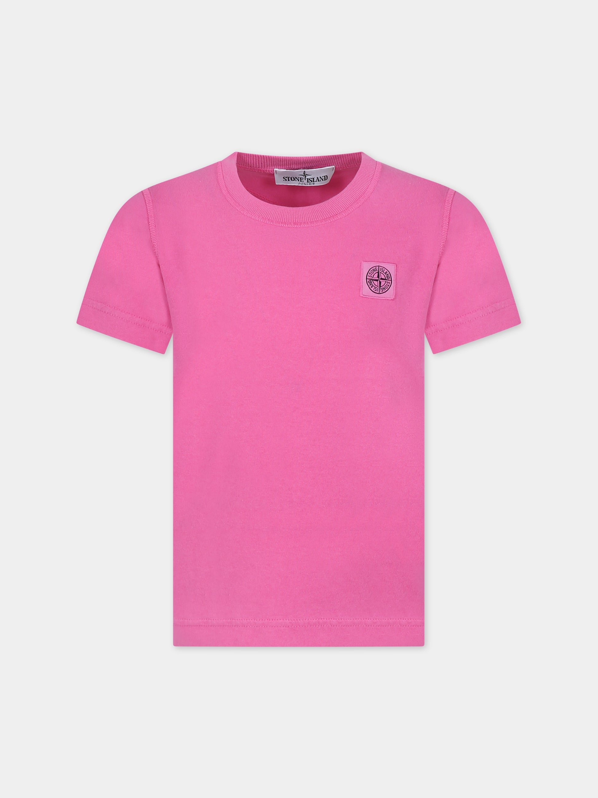 T-shirt fucsia per bambino con logo,Stone Island Junior,801620750 V0087