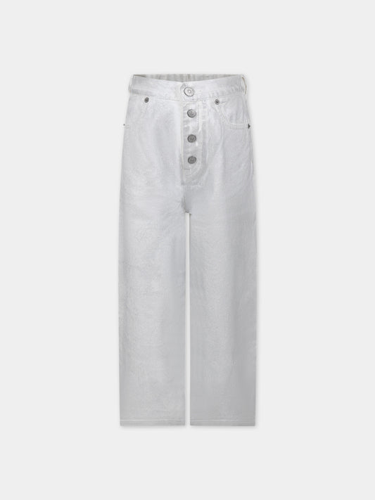 Jeans argento per bambina con logo,Mm6 Maison Margiela,M60053 MM02J MM6P11U M6101