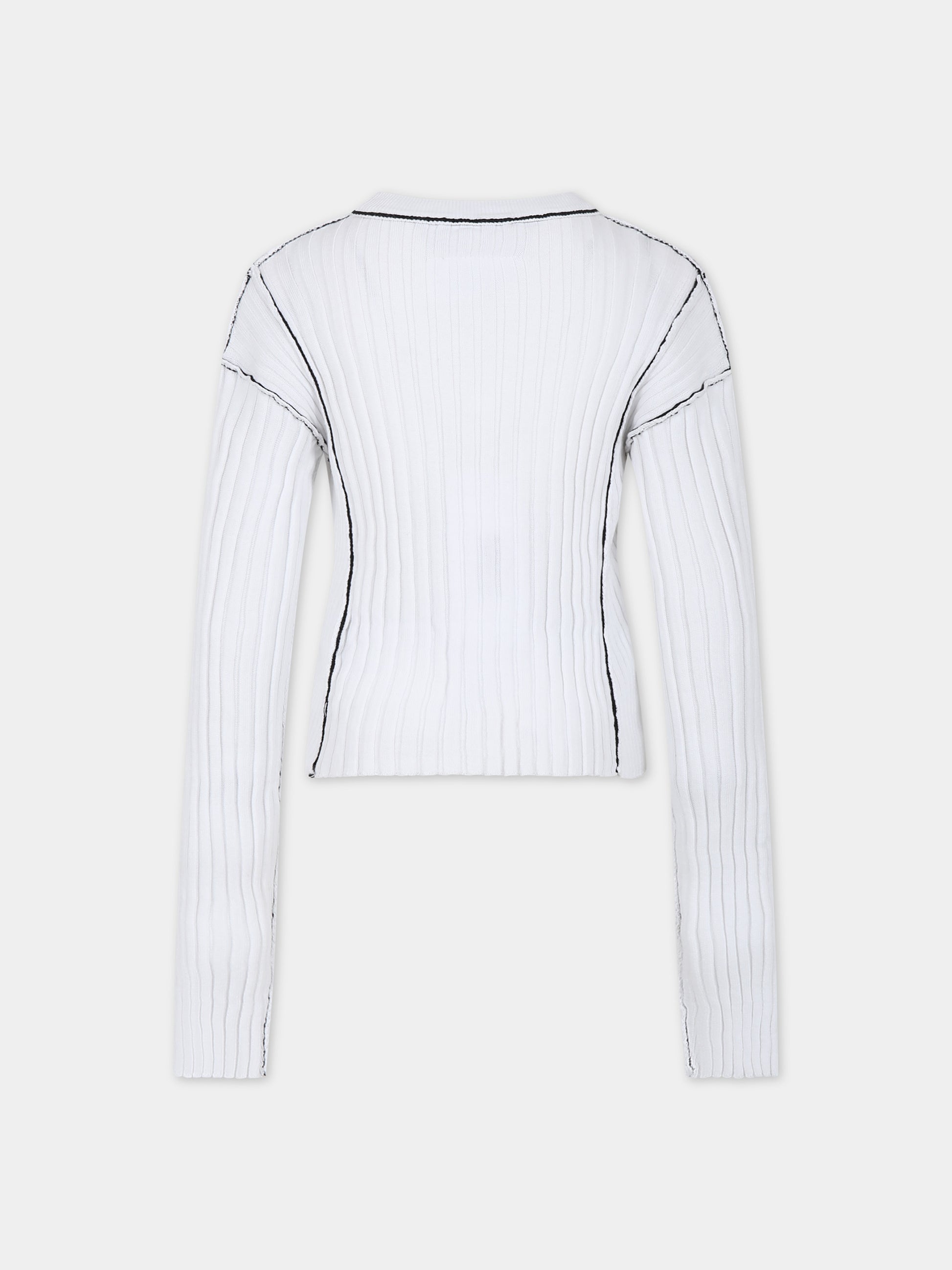 Maglione bianco per bambina con cuciture a contrasto,Mm6 Maison Margiela,M60539 MM02R MM6K26U M6100