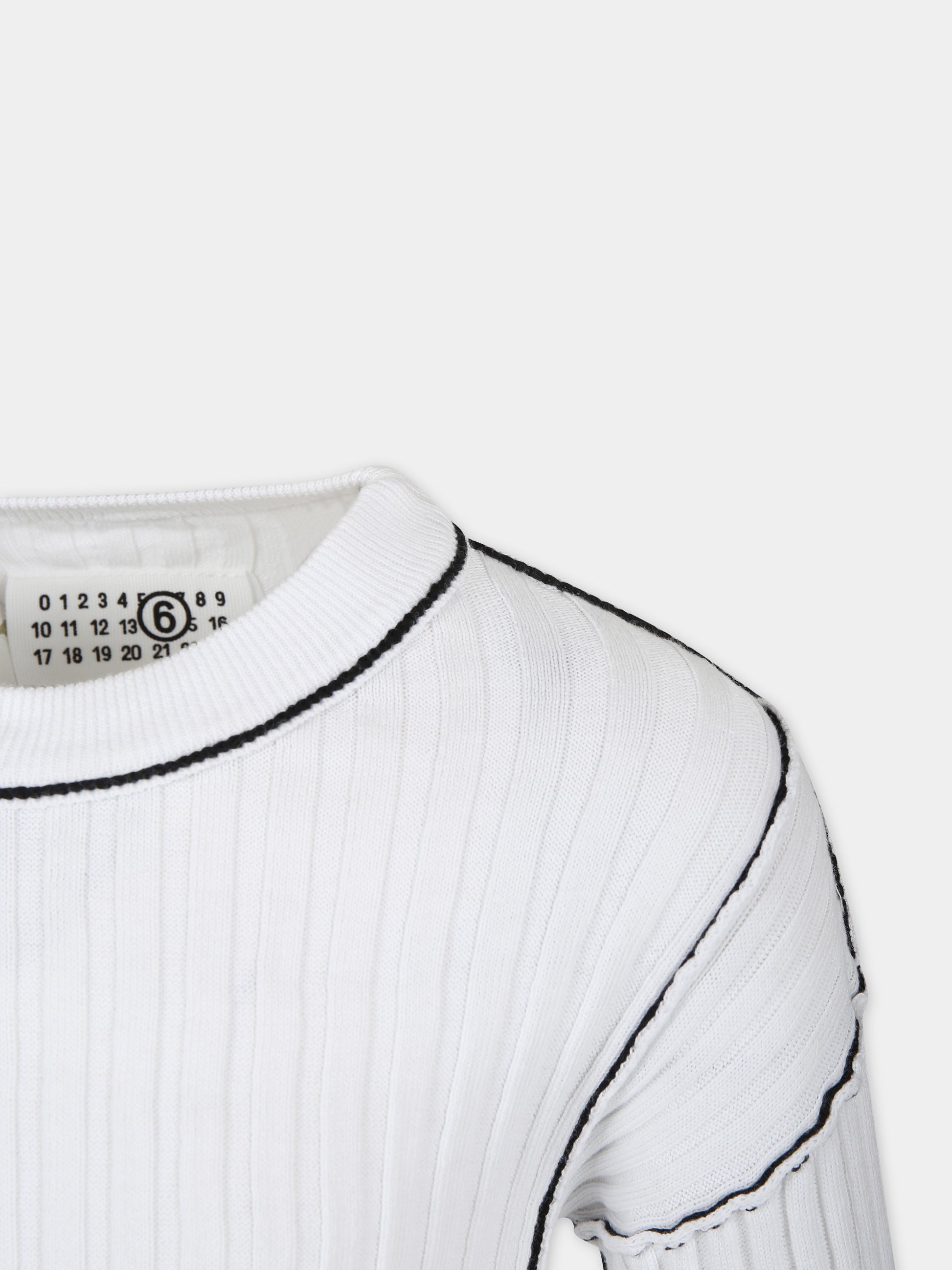 Maglione bianco per bambina con cuciture a contrasto,Mm6 Maison Margiela,M60539 MM02R MM6K26U M6100