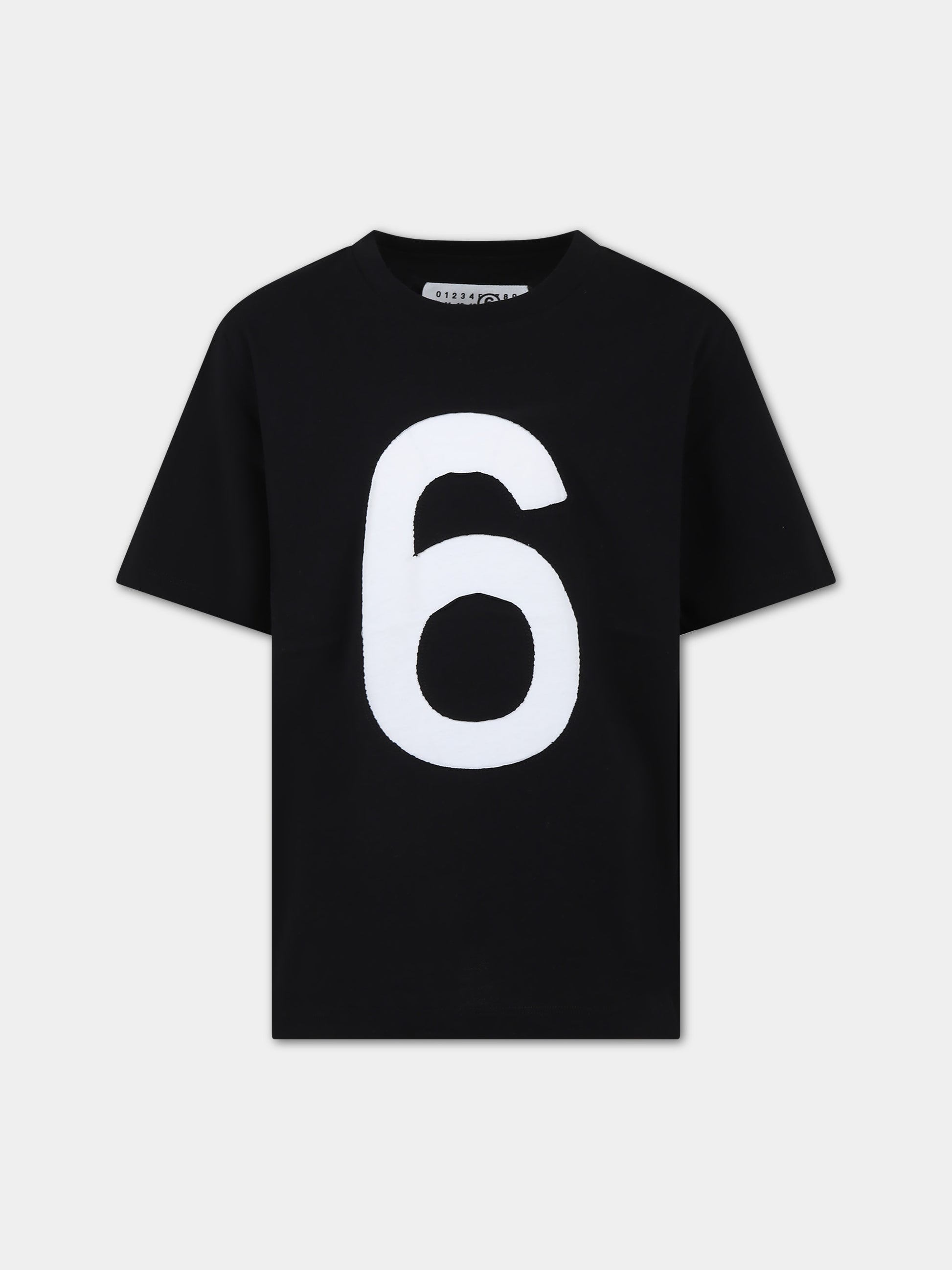 T-shirt nera per bambini con numero 6,Mm6 Maison Margiela,M60556 MM010 MM6T88U M6900