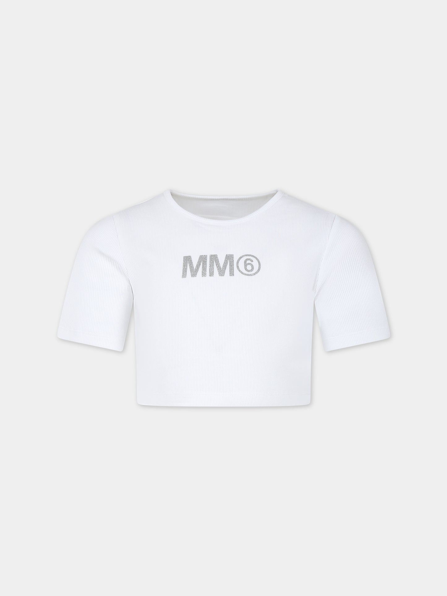 T-shirt bianca per bambina con logo,Mm6 Maison Margiela,M60594 MM02G MM6T84U M6100