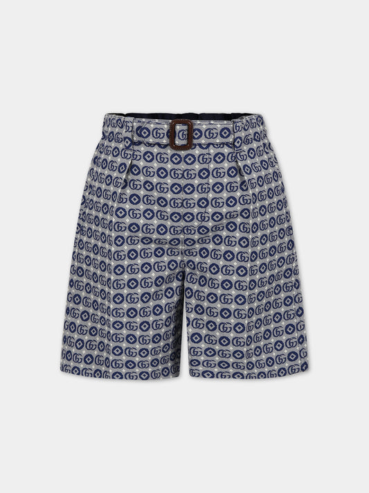 Shorts blu per bambino con motivo geometrico e GG all-over,Gucci Kids,760259 XWATR 4262