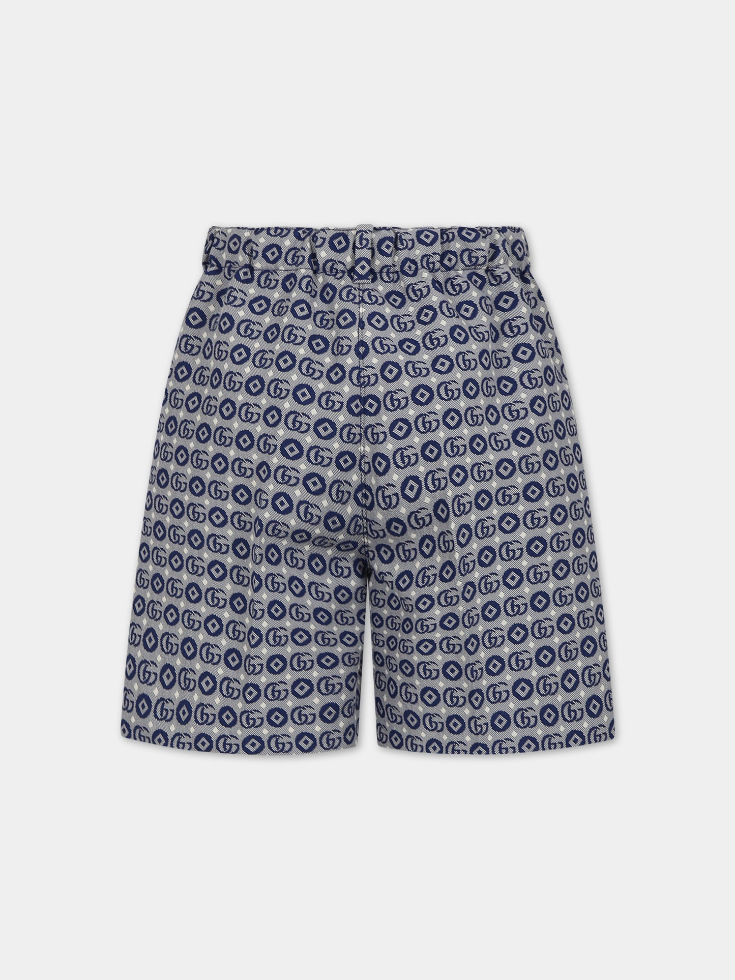Shorts blu per bambino con motivo geometrico e GG all-over,Gucci Kids,760259 XWATR 4262