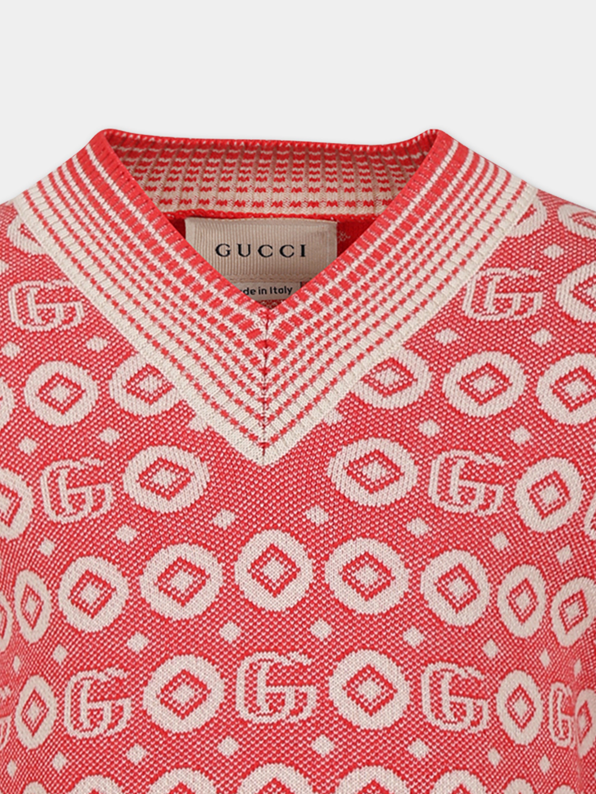 Maglione rosso per bambino con doppia G,Gucci Kids,766415 XKDRV 6085