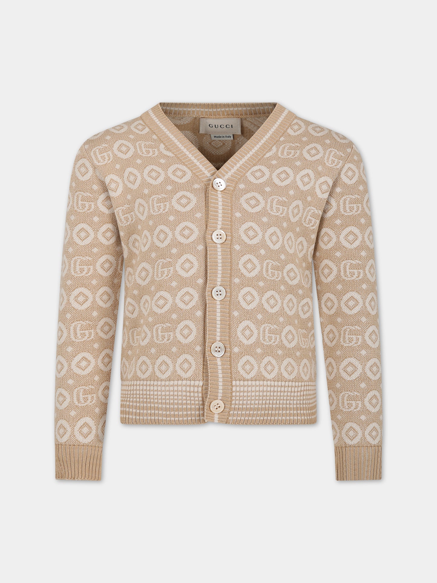 Cardigan beige per bambino con doppia G,Gucci Kids,770161 XKDRV 2441