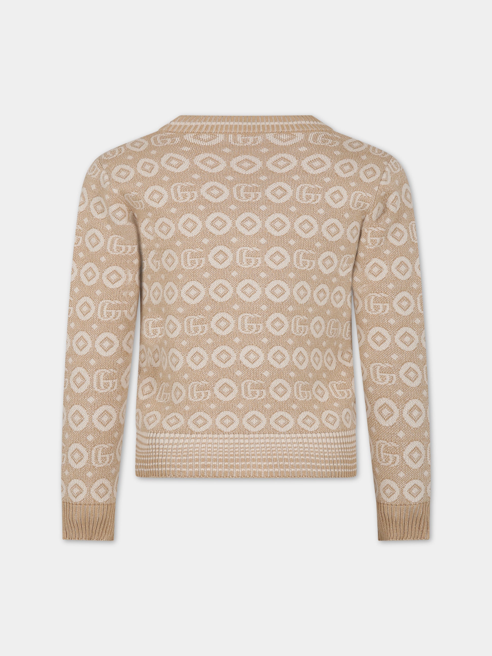 Cardigan beige per bambino con doppia G,Gucci Kids,770161 XKDRV 2441