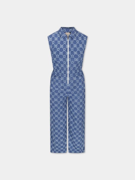 Jumpsuit blu per bambina con stelle GG,Gucci Kids,767912 XJF8C 4695