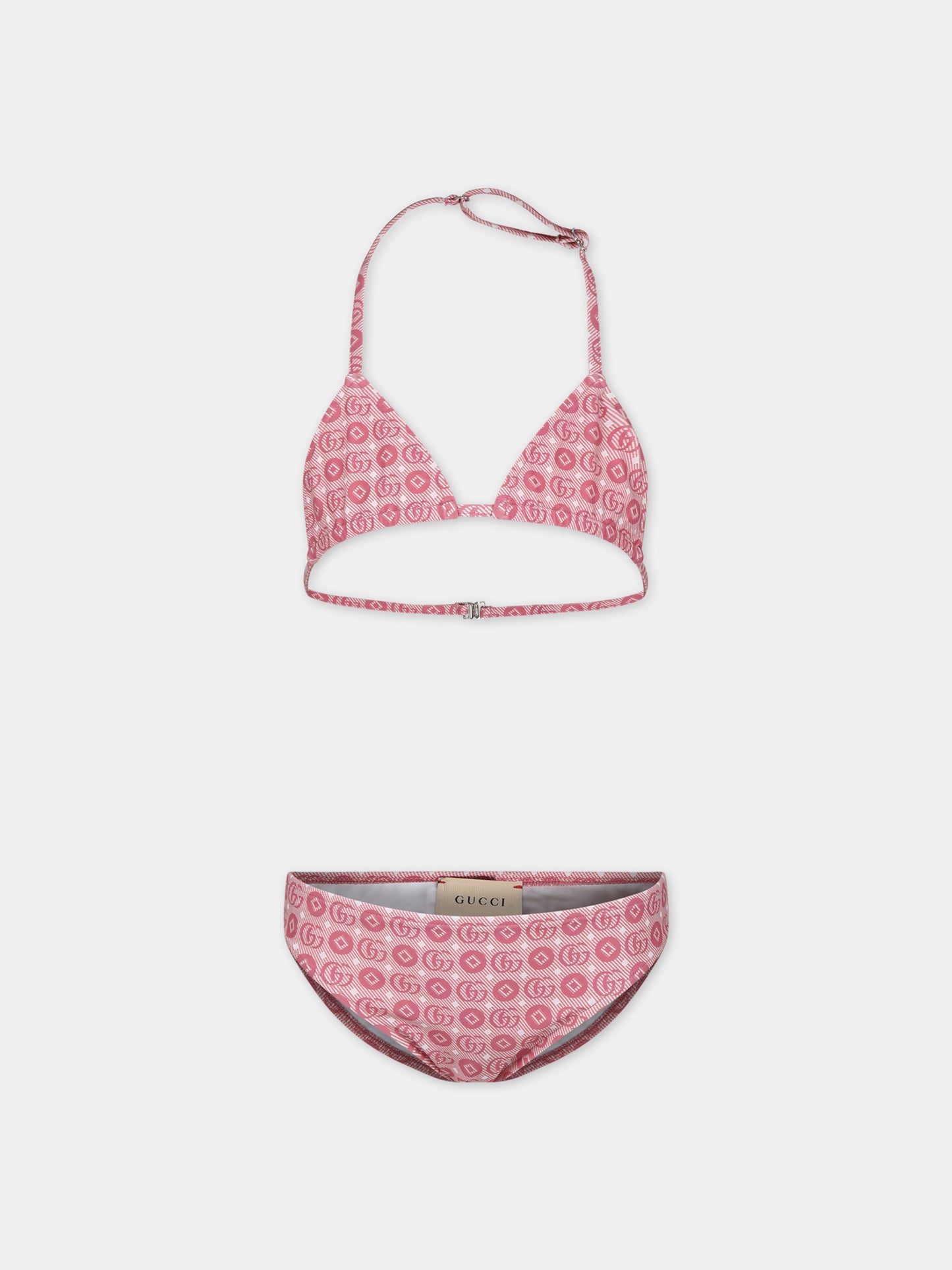 Bikini rosa per bambina con motivo geometrico con Doppia G,Gucci Kids,773034 XJF7Z 5152