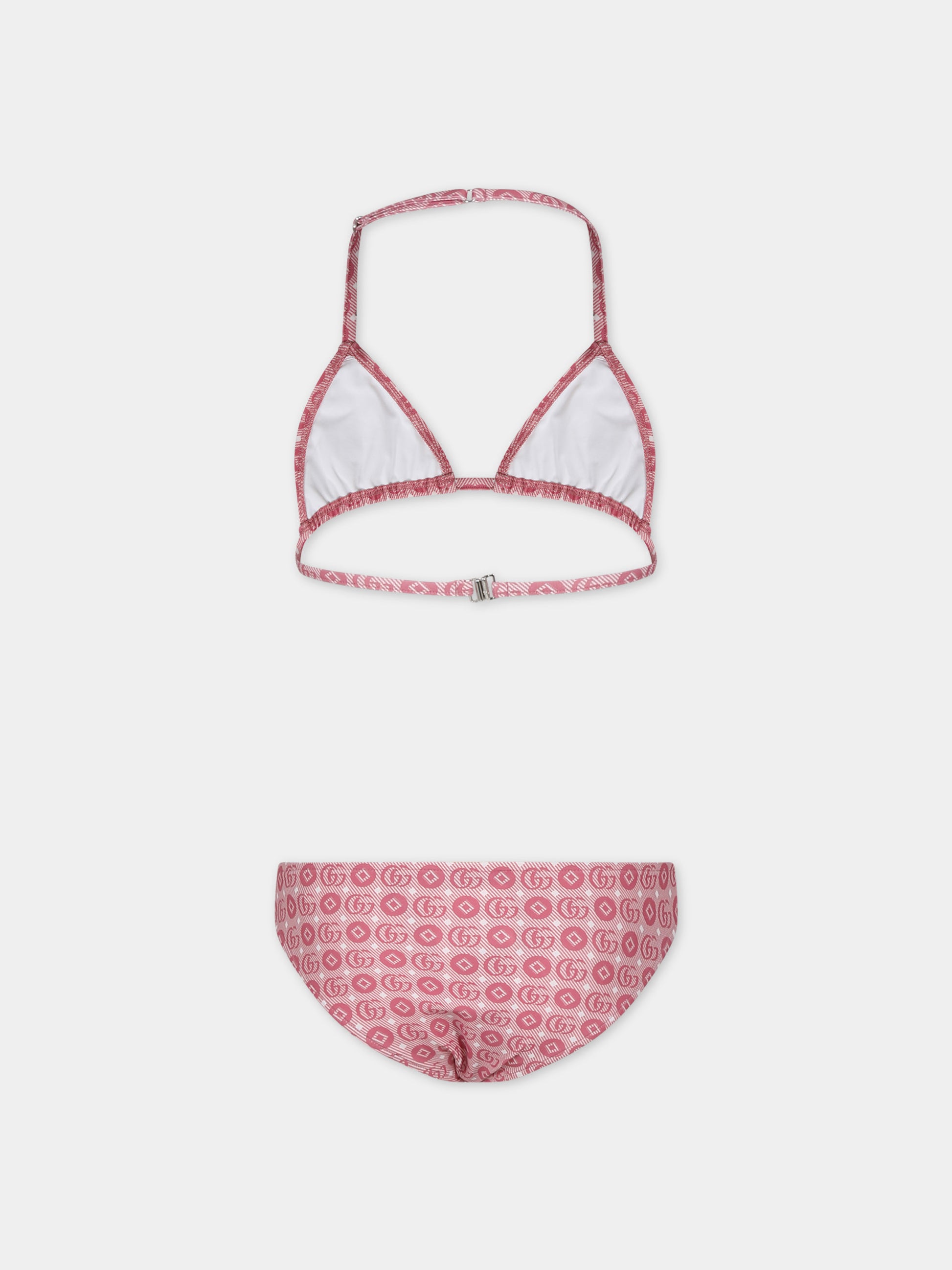 Bikini rosa per bambina con motivo geometrico con Doppia G,Gucci Kids,773034 XJF7Z 5152