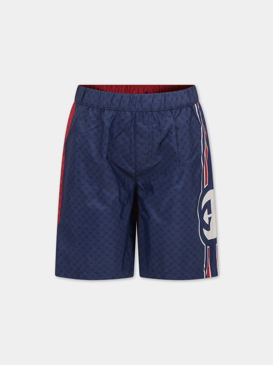 Boxer mare blu per bambino con doppia G,Gucci Kids,773022 XWA1C 4956