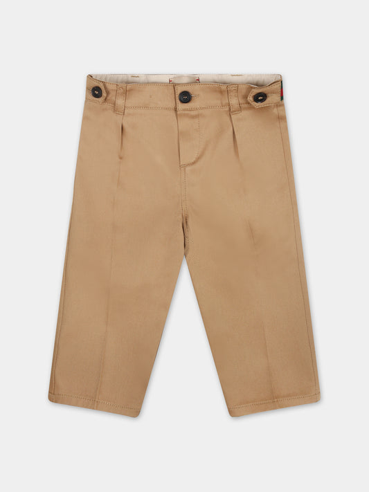 Pantaloni beige per neonato con dettaglio Web,Gucci Kids,778590 XWA0I 9813