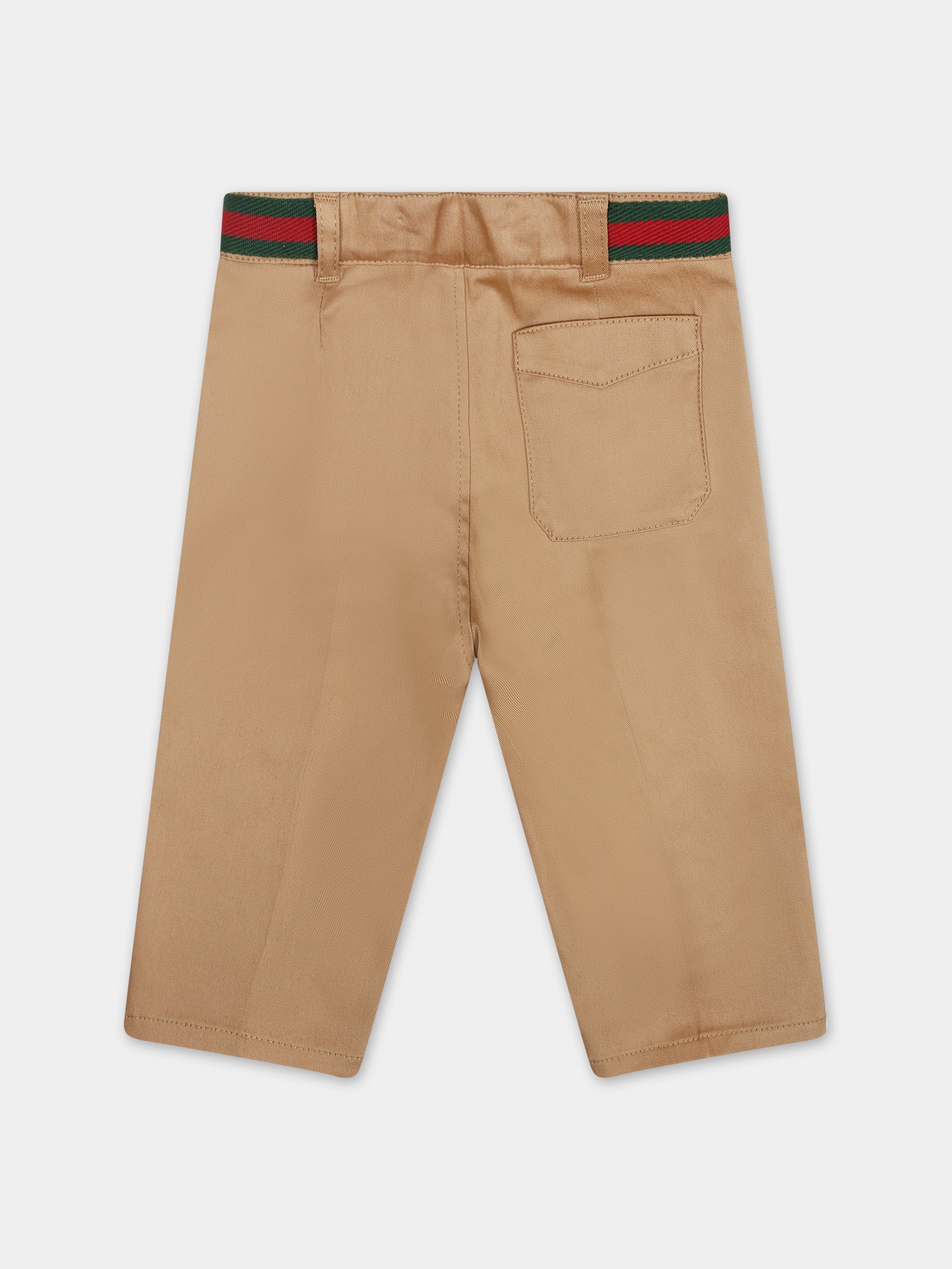 Pantaloni beige per neonato con dettaglio Web,Gucci Kids,778590 XWA0I 9813