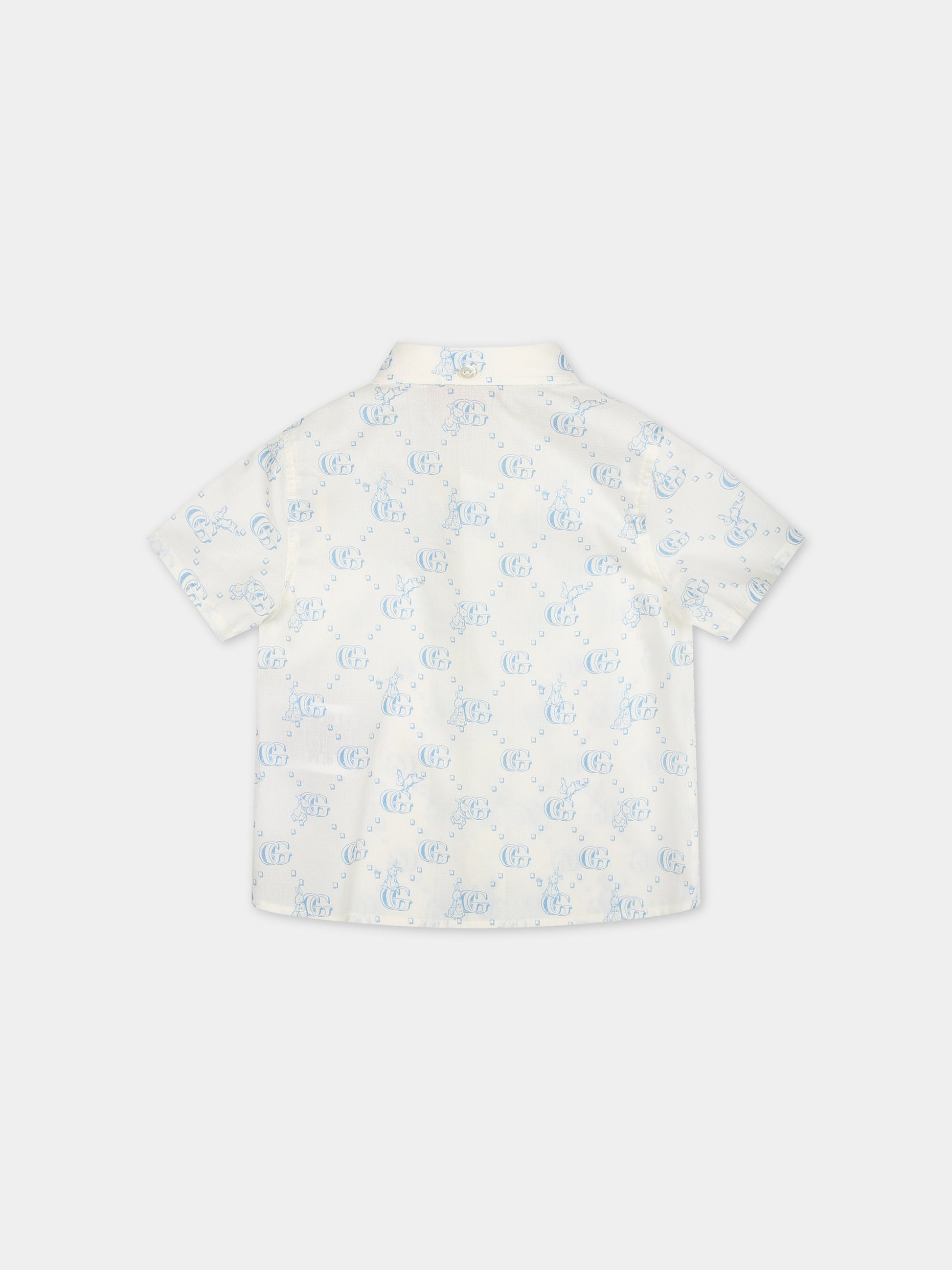 Camicia bianca per neonato con logo GG celeste e coniglio,Gucci Kids,770575 XWA0R 9183