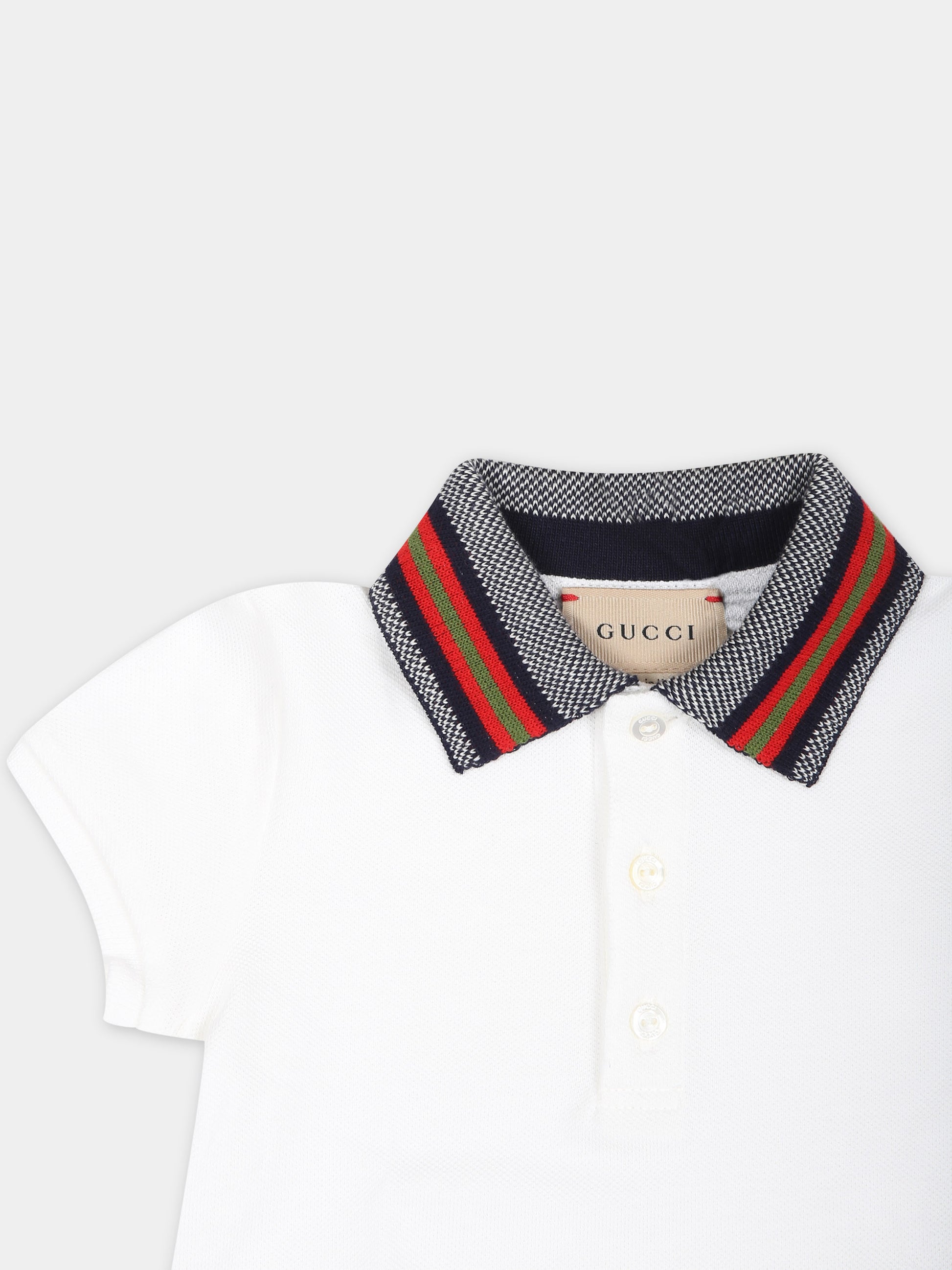 Polo bianca per neonato con doppia G,Gucci Kids,745234 XJF30 9250