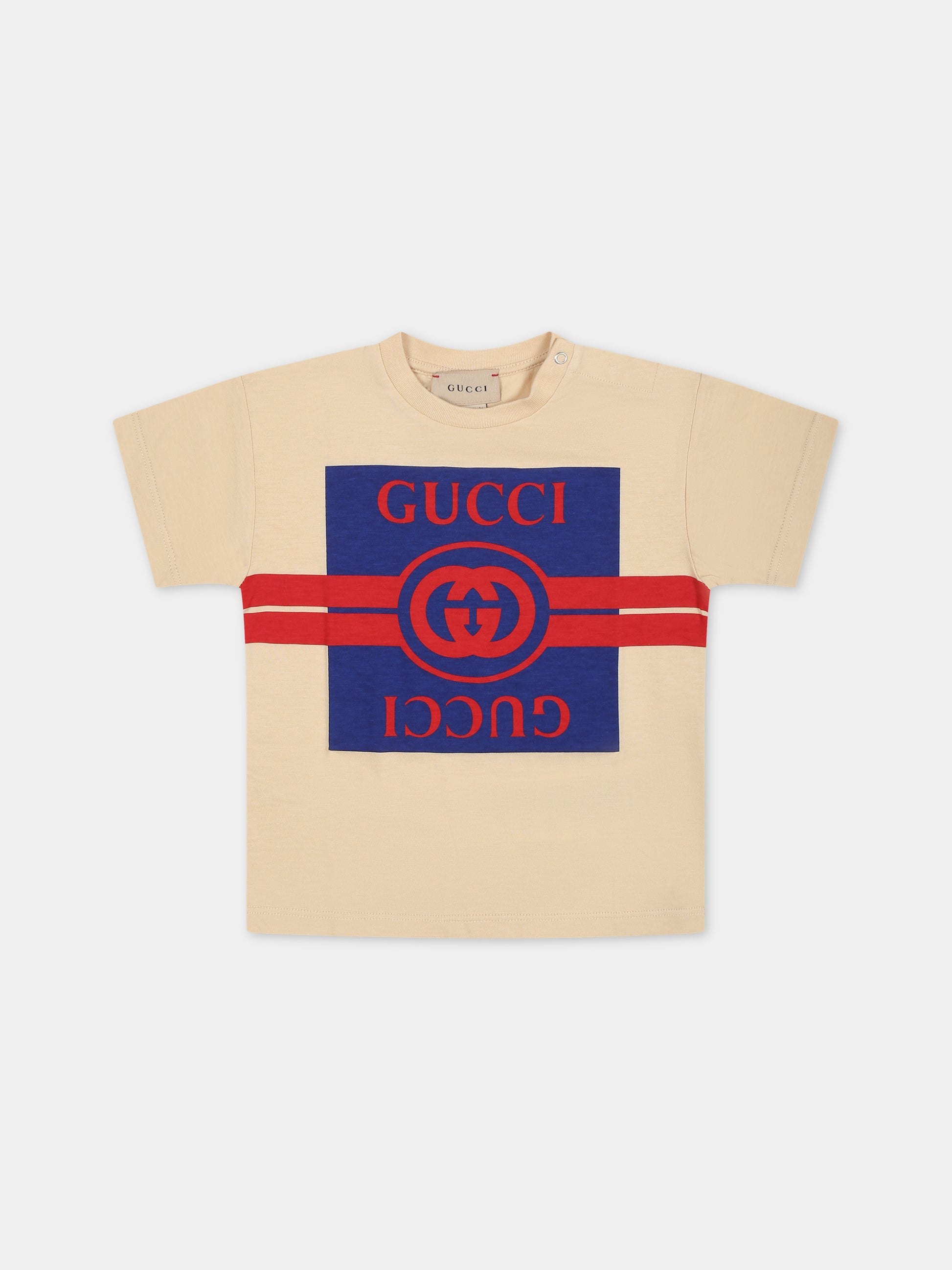 T-shirt avorio per neonata con doppia G,Gucci Kids,576871 XJF50 7524