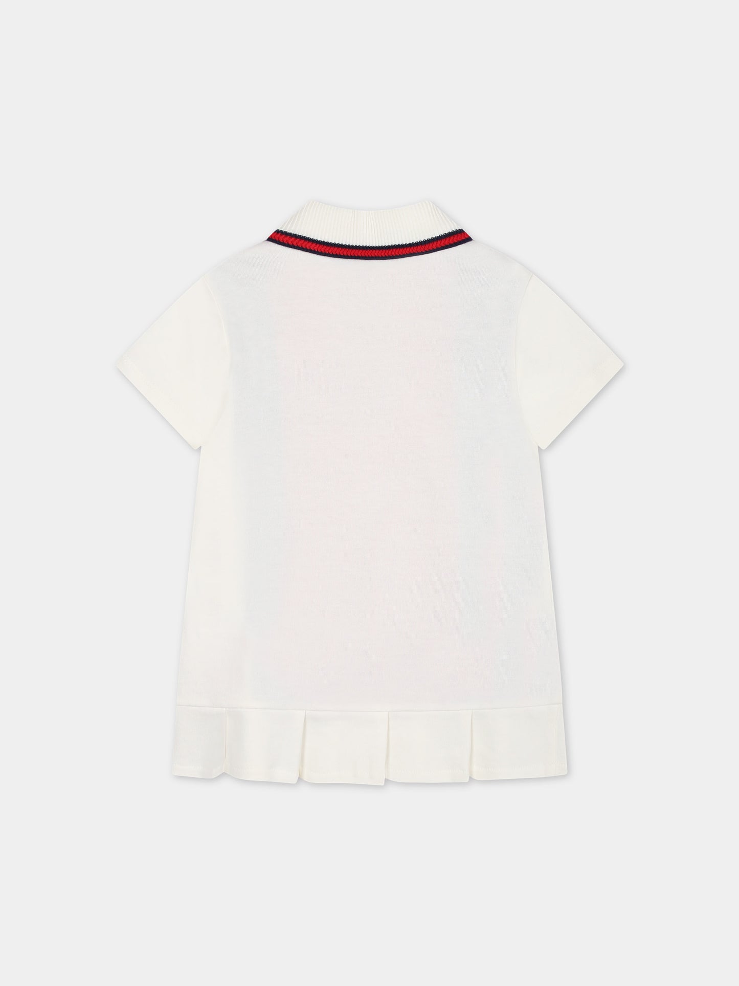 Vestito bianco per neonata con bande blu e rosse,Gucci Kids,767938 XJF82 9287