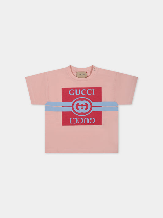 T-shirt rosa per neonata con doppia G,Gucci Kids,576871 XJF50 6372