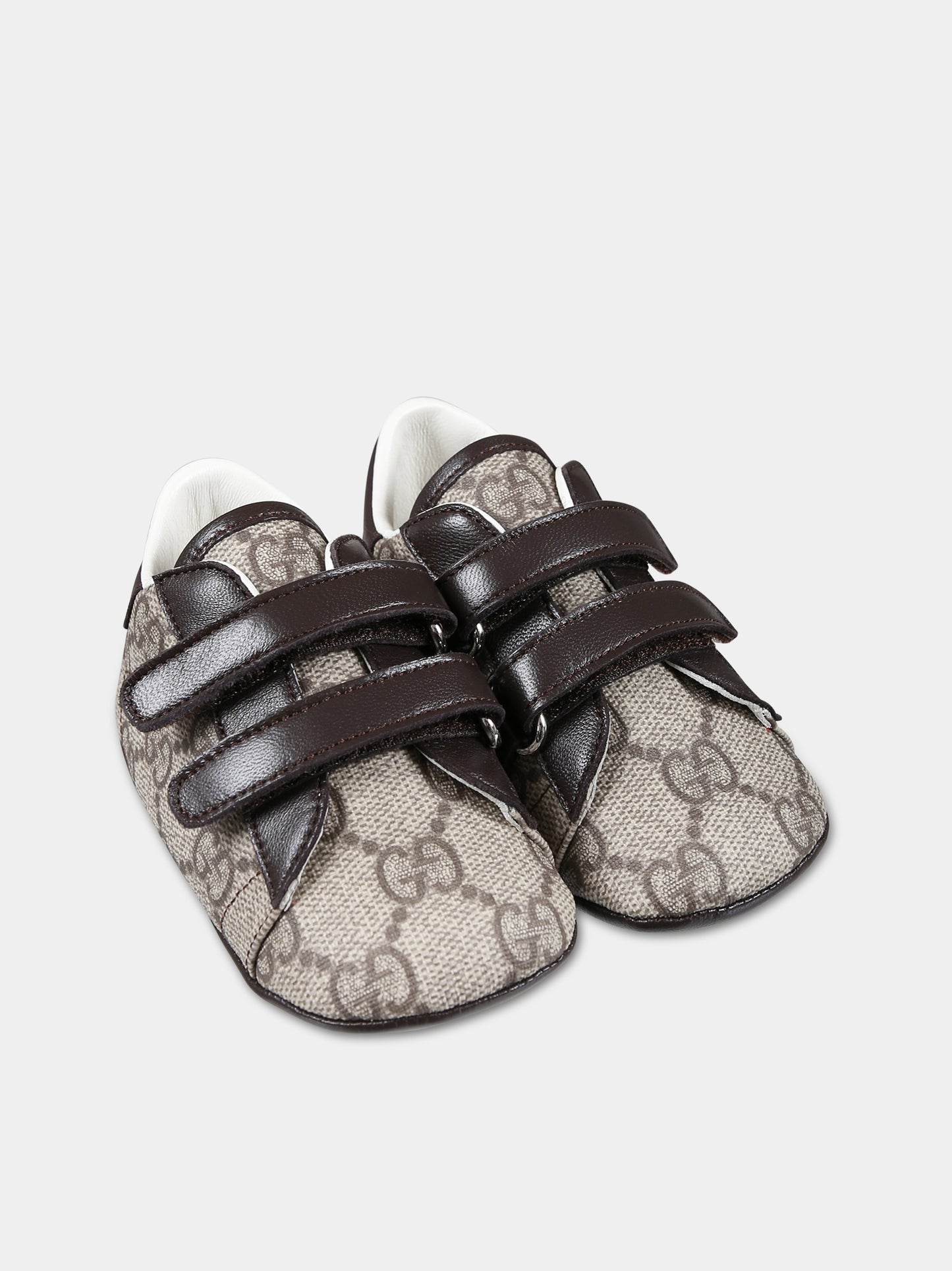 Sneakers marroni per neonato con logo GG all-over,Gucci Kids,772387 FACX3 9752