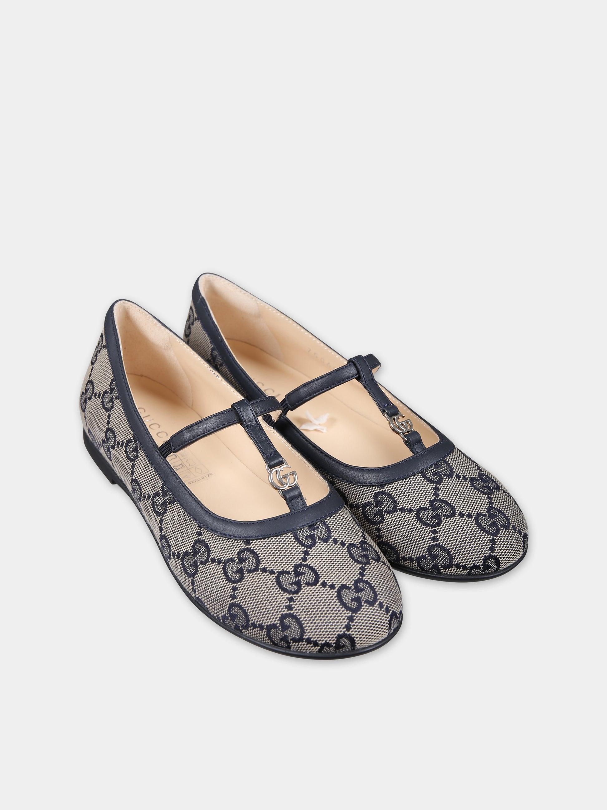 Ballerine blu per bambina con doppia G,Gucci Kids,750609 FACYJ 4057