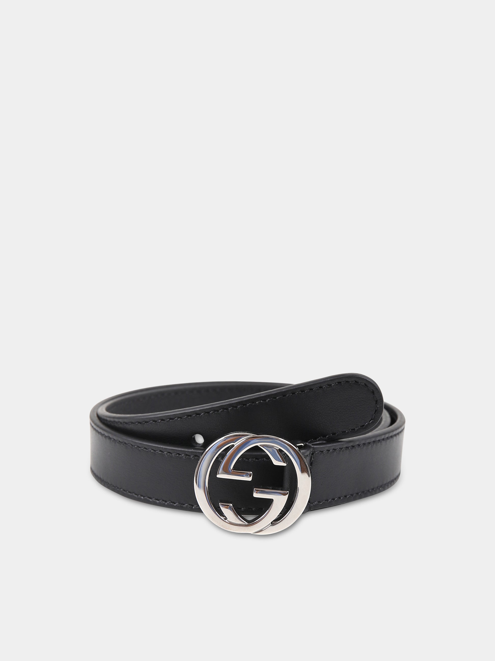 Cintura nera per bambini con doppia G,Gucci Kids,258395 1OY0N 1000