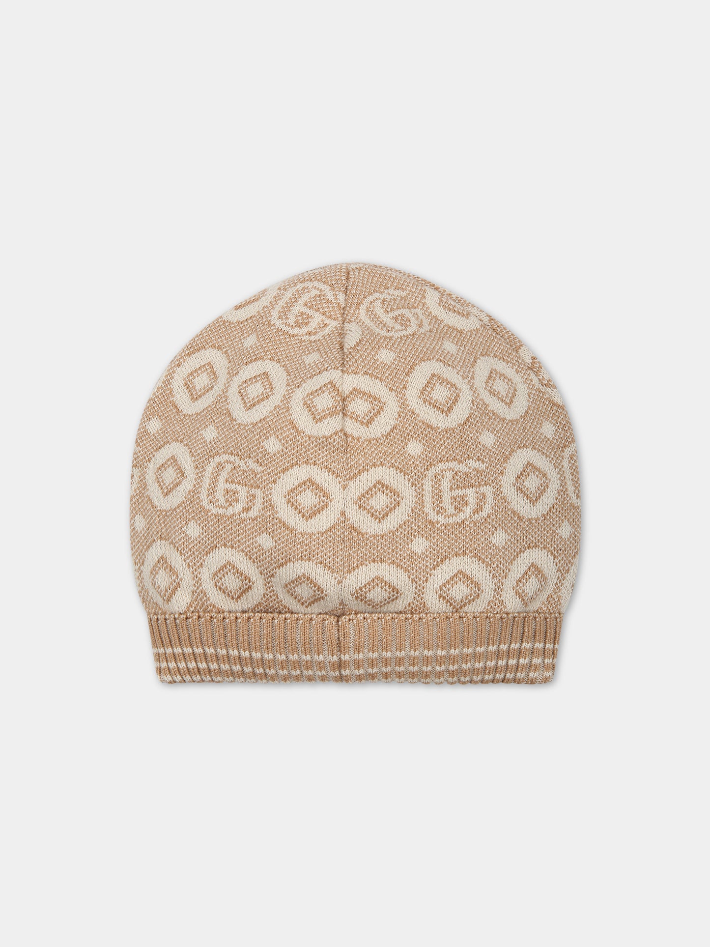 Cappello beige per neonati con doppia G,Gucci Kids,769568 3K111 9678