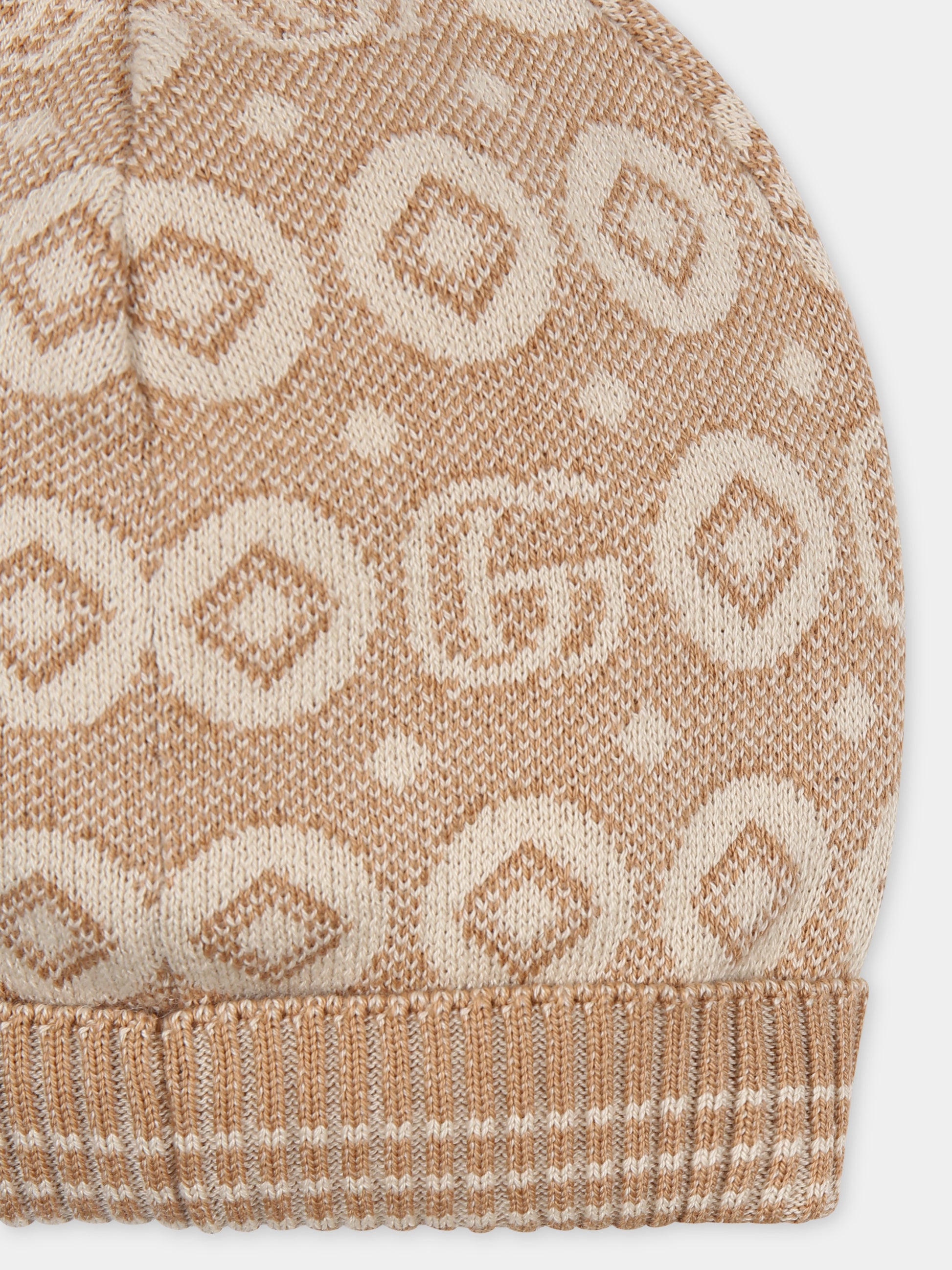 Cappello beige per neonati con doppia G,Gucci Kids,769568 3K111 9678
