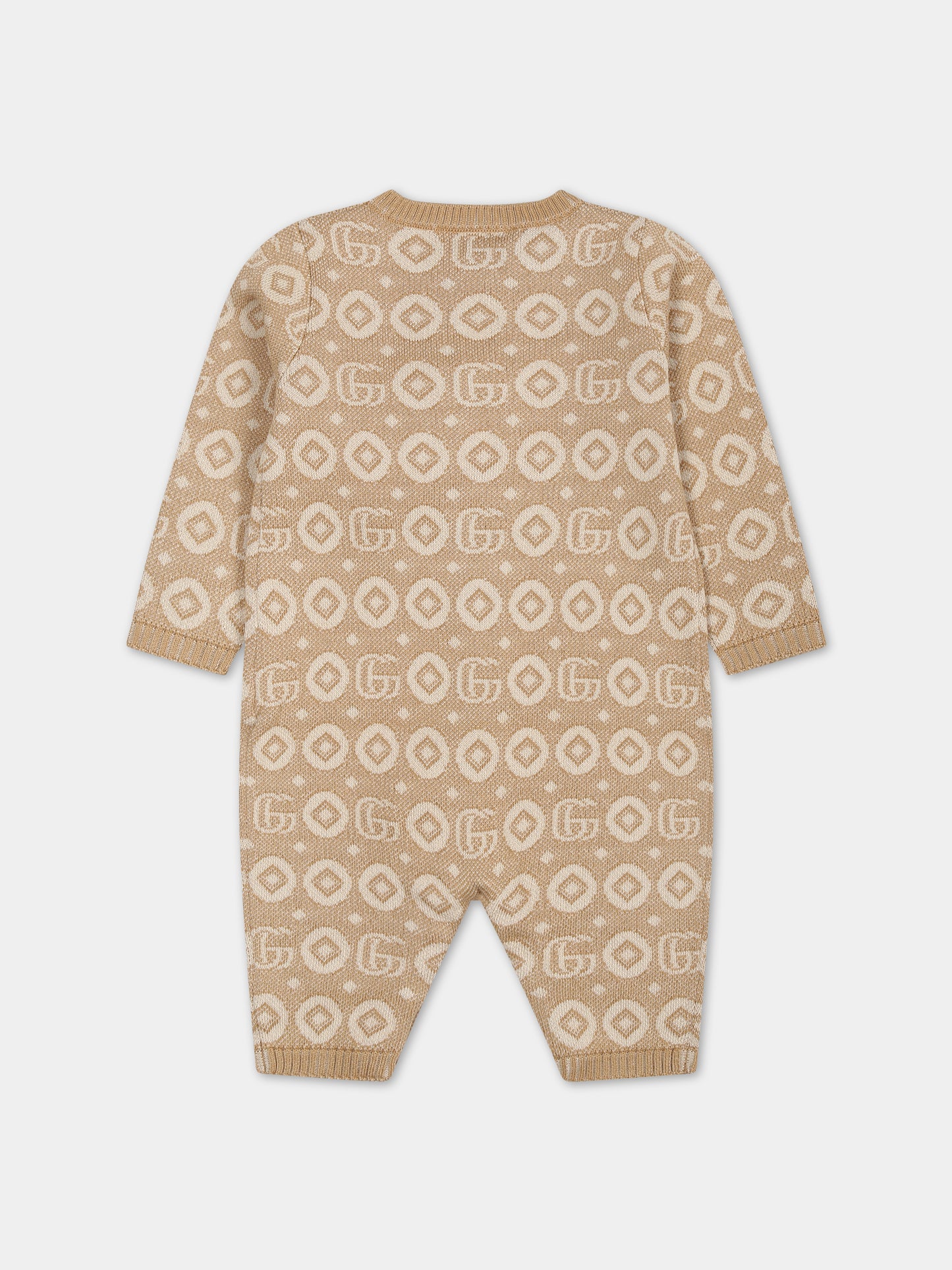 Tutina beige per neonati con stampa e logo,Gucci Kids,772653 XKDRV 2441