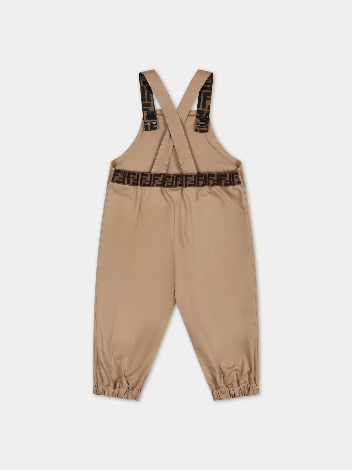 Salopette beige per neonato con logo FF,Fendi Kids,BUL071 ADEH F1F4G