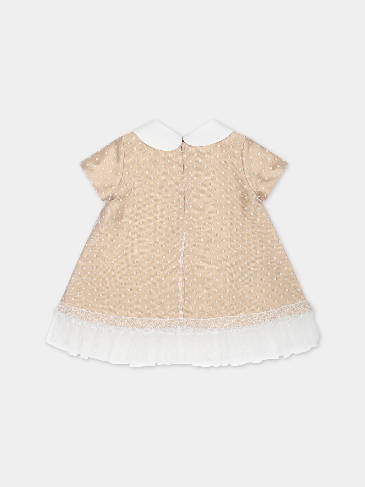 Vestito elegante beige per neonata con pois,Fendi Kids,BFB493 AQST F1N97