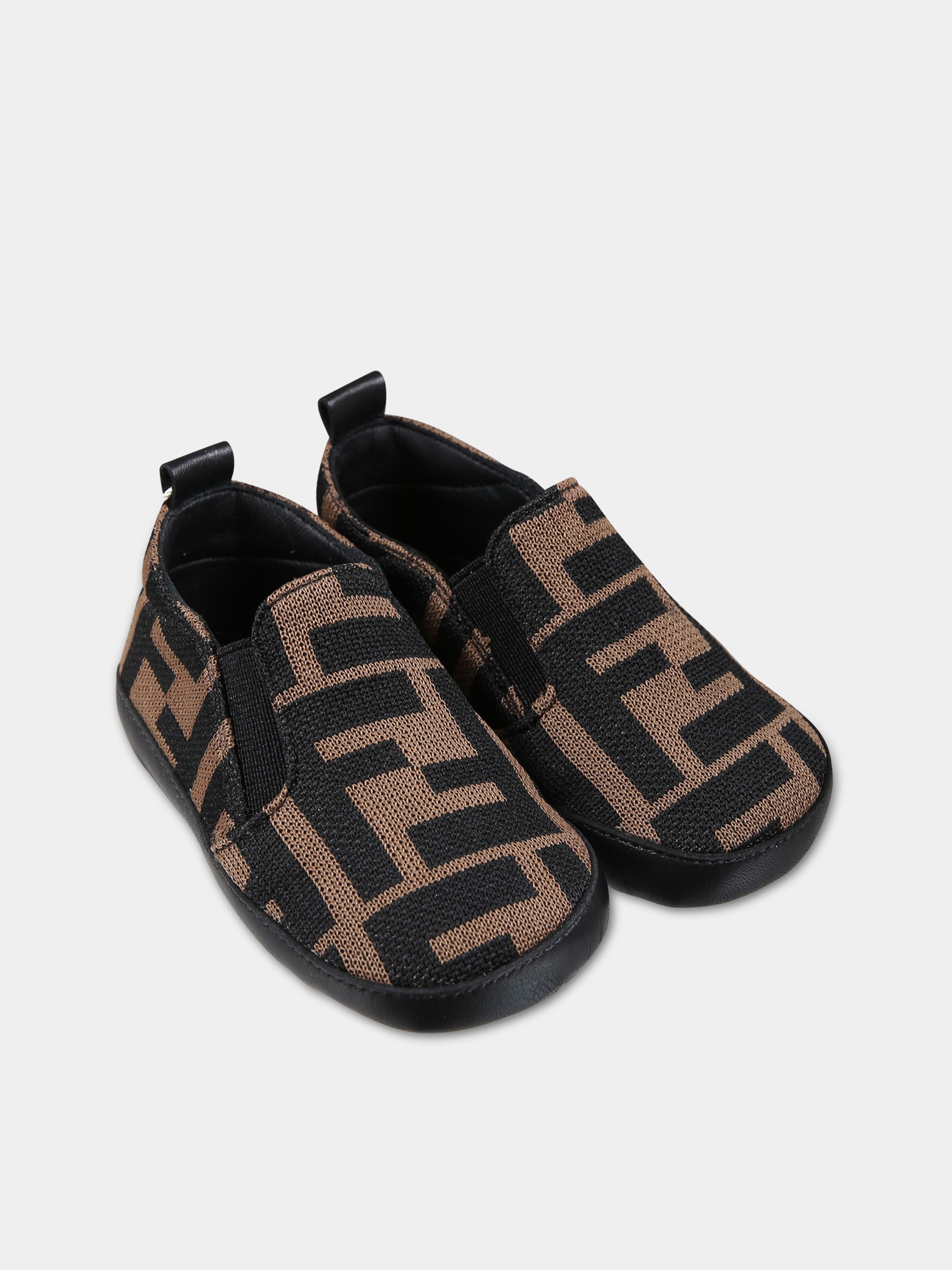 Slip-on marroni per neonati con doppie FF,Fendi Kids,BMR087 A6A6 F0E0X