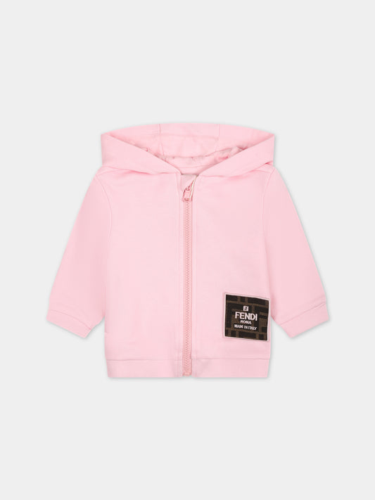 Pink sweatshirt for baby girl with logo,Fendi Kids,BUH065 5V0 F0QE5