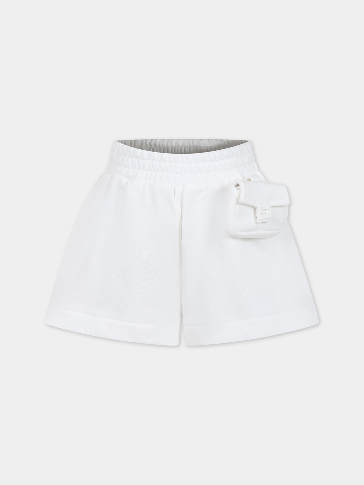 Shorts bianchi per bambina con micro Baguette,Fendi Kids,JFF319 5V0 F0TU9