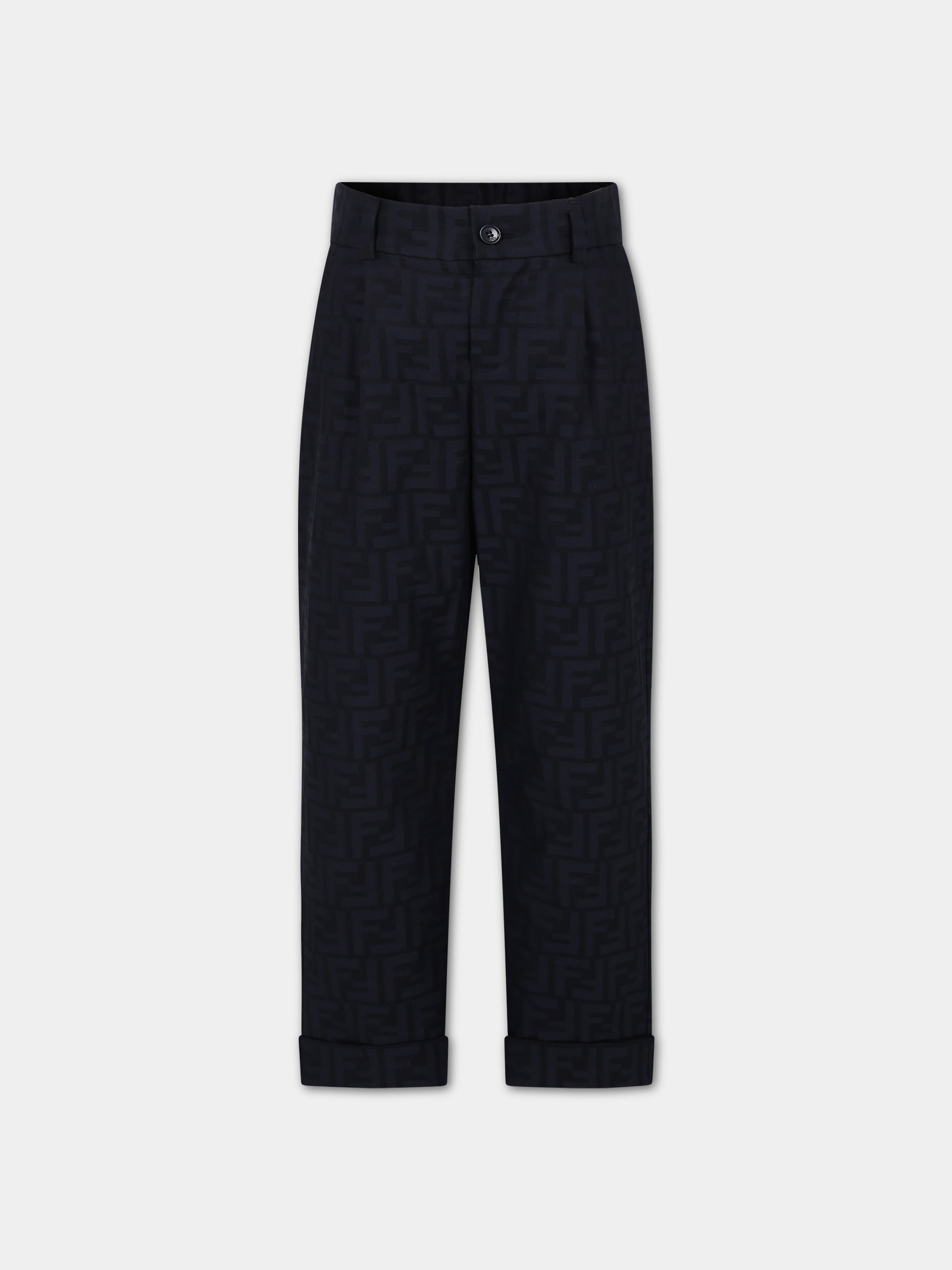 Pantaloni blu per bambino con FF,Fendi Kids,JMF464 ALO6 F0QB0