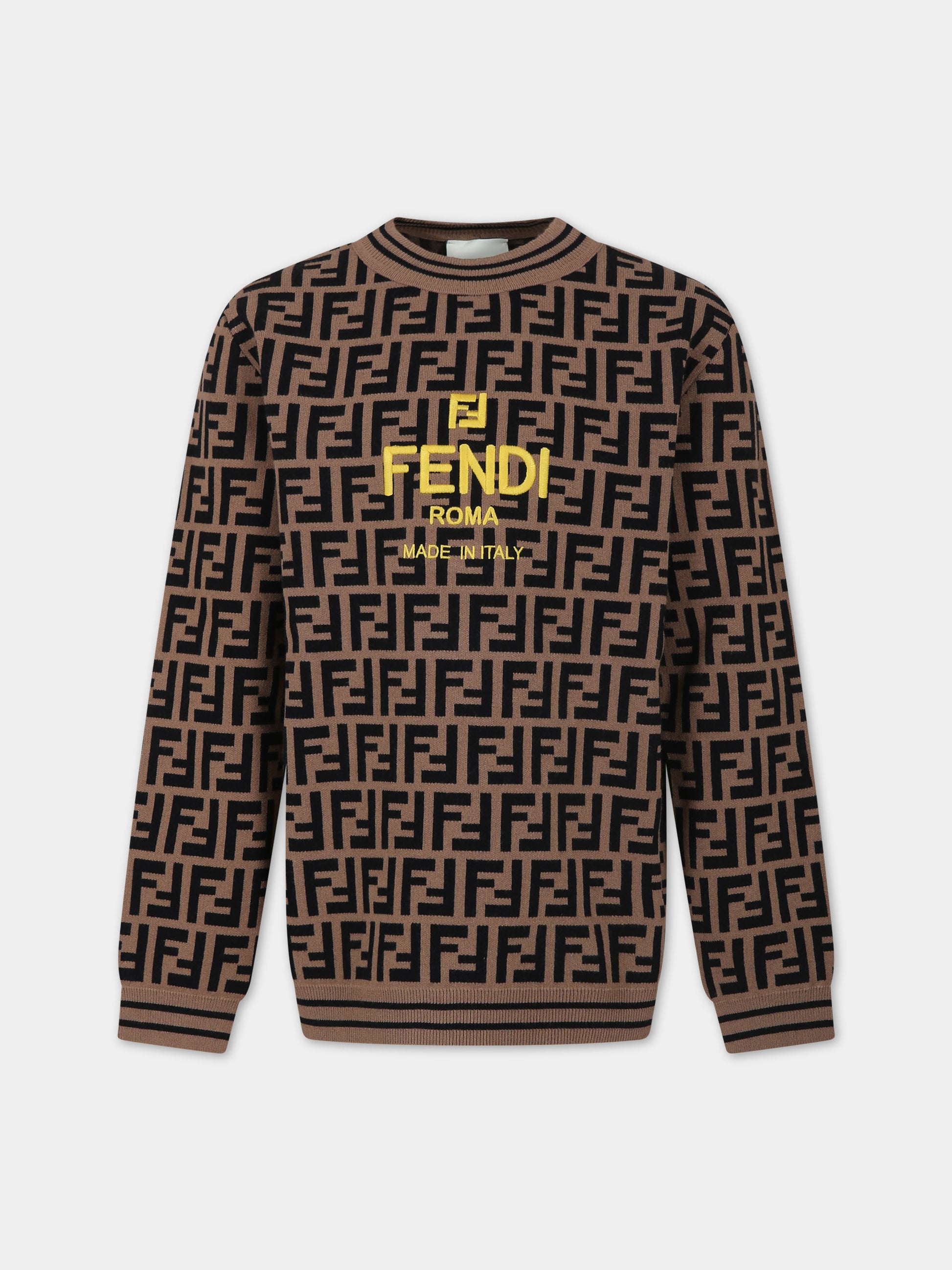 Maglione marrone per bambini con iconica FF,Fendi Kids,JUG159 AEYD F15B6