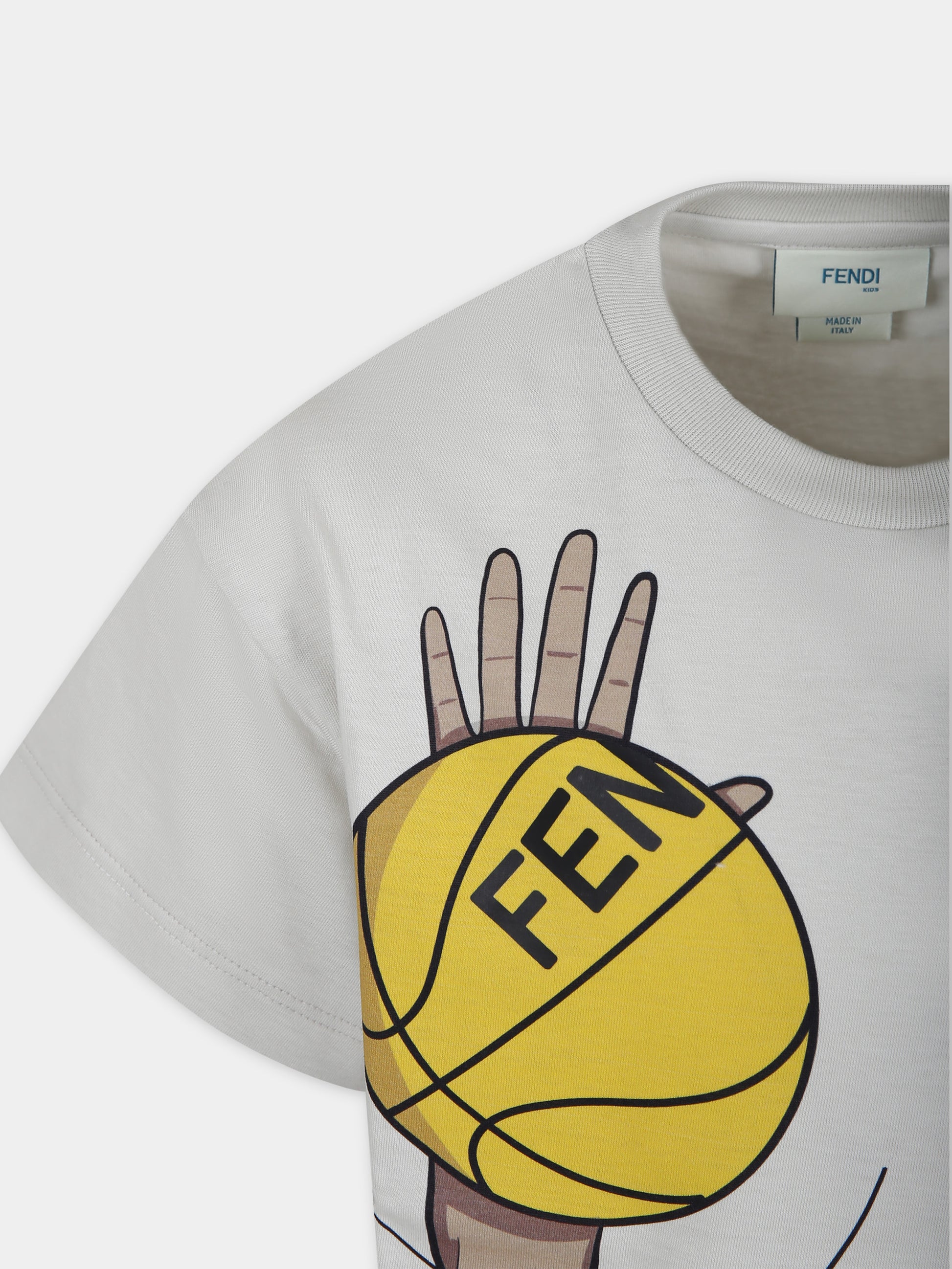 T-shirt beige per bambino con stampa e FF,Fendi Kids,JMI446 7AJ F1MU1