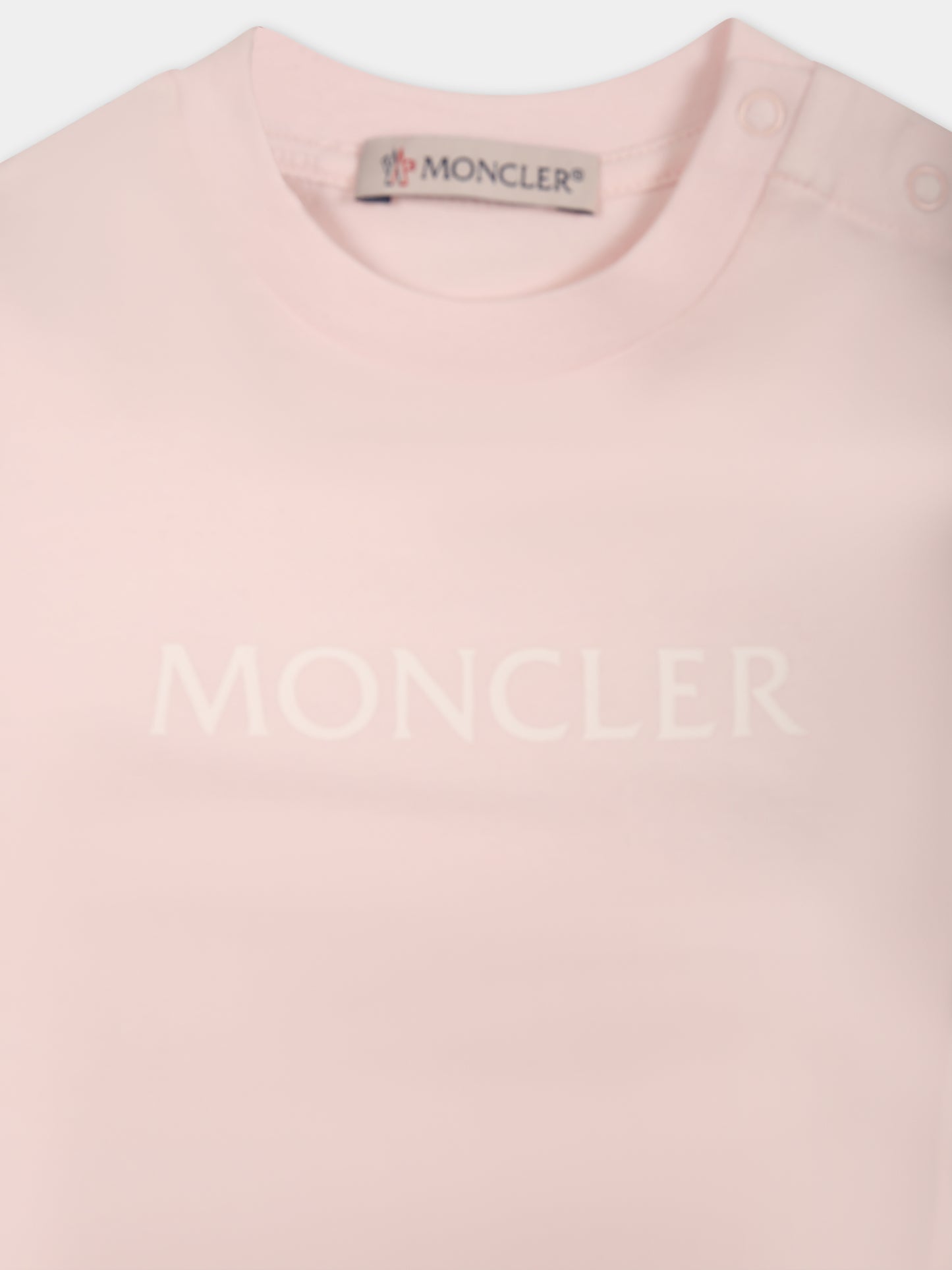 T-shirt rosa per neonata con ruches e logo,Moncler Kids,951 8D00002 8790N 504