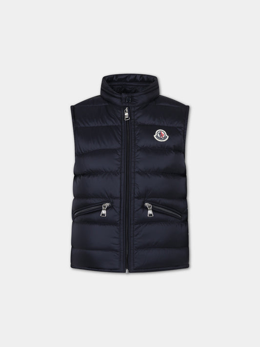Gilet blu per bambino con logo,Moncler Kids,954 1A00055 595FE 778