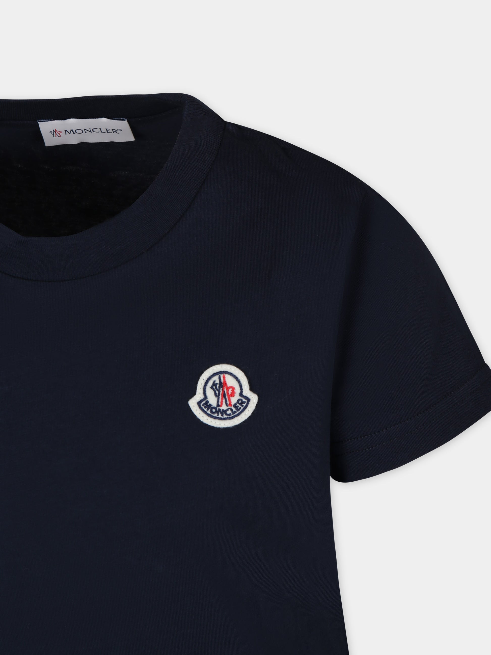 T-shirt blu per bambini con logo,Moncler Kids,954 8C00018 83907 742
