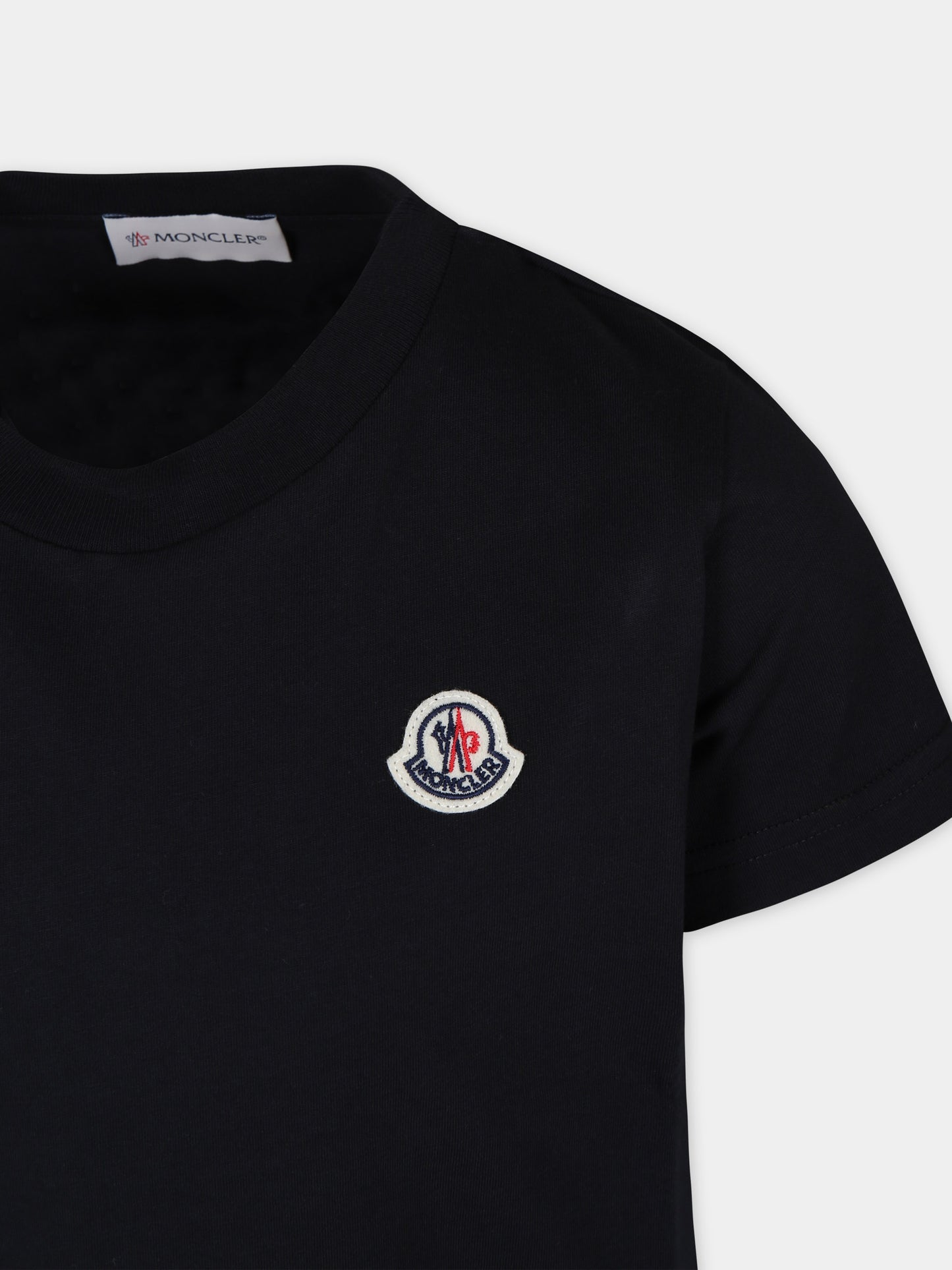 T-shirt nera per bambini con logo,Moncler Kids,954 8C00018 83907 999