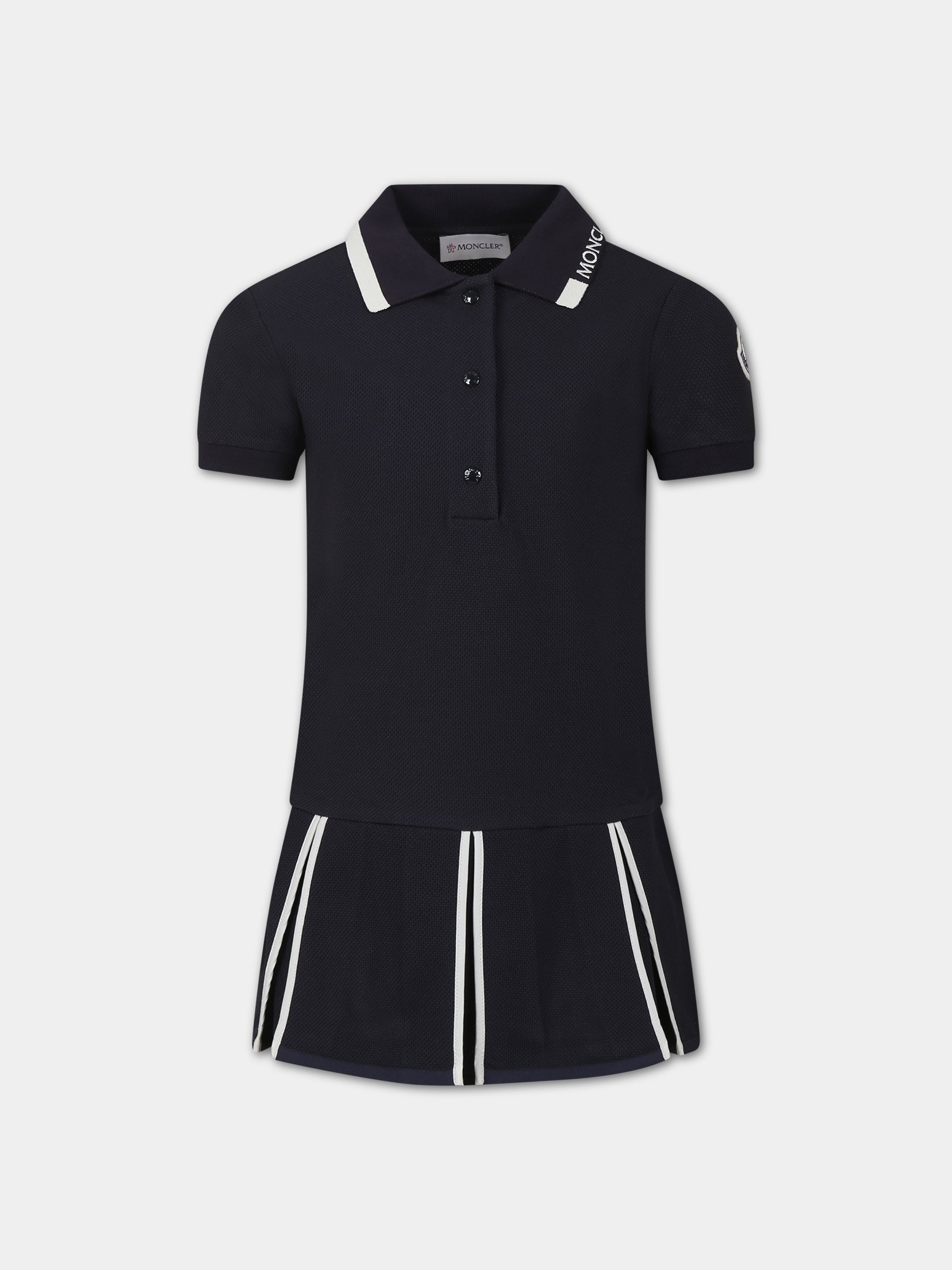 Vestito blu per bambina con logo,Moncler Kids,954 8I00002 899YV 778