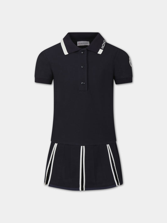 Vestito blu per bambina con logo,Moncler Kids,954 8I00002 899YV 778