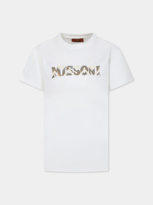 T-shirt avorio per bambina con logo,Missoni,MU8A61 J0177 101