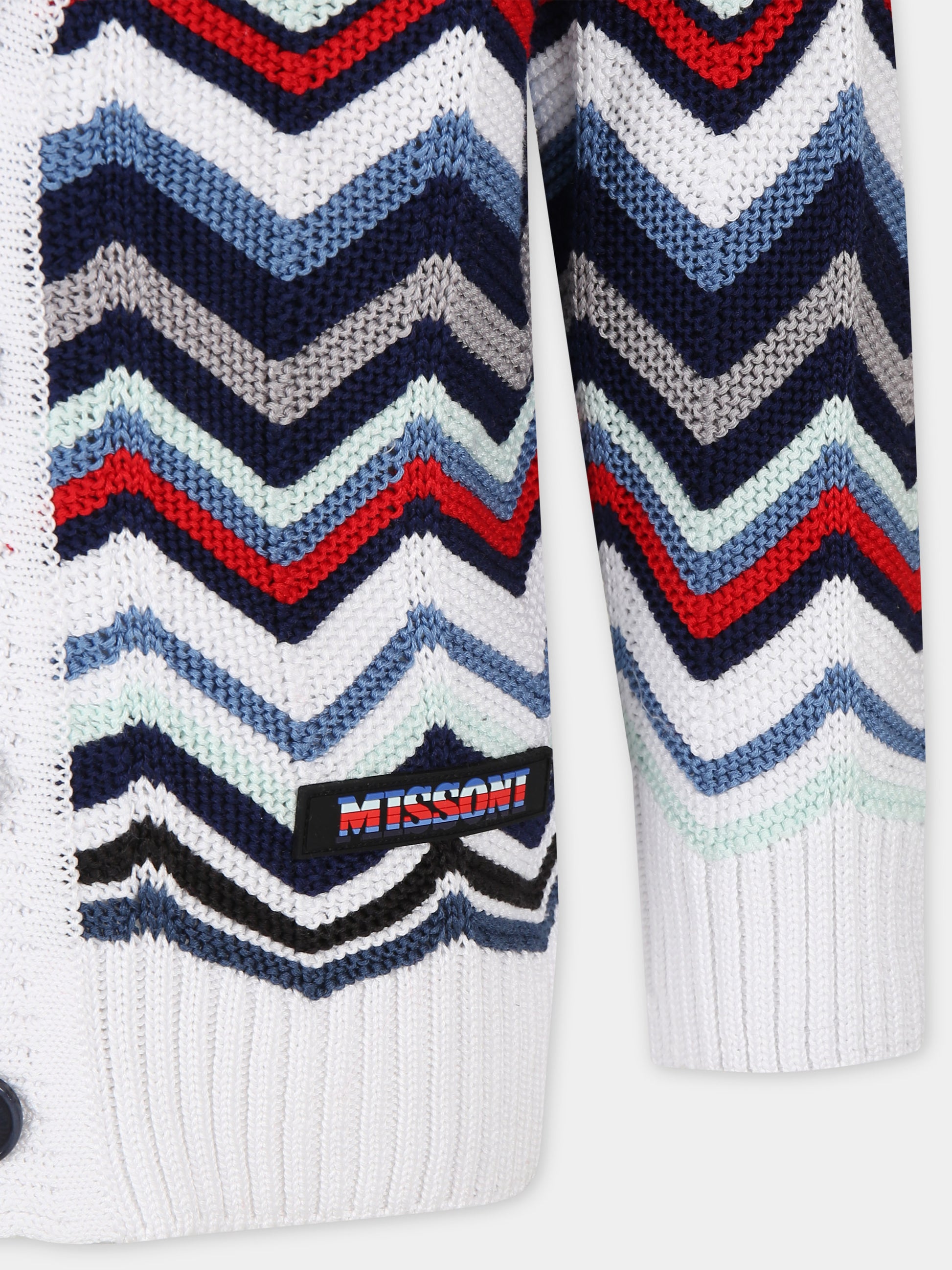 Maglione bianco per bambino con motivo chevron,Missoni,MU9P10 X0018 999BC