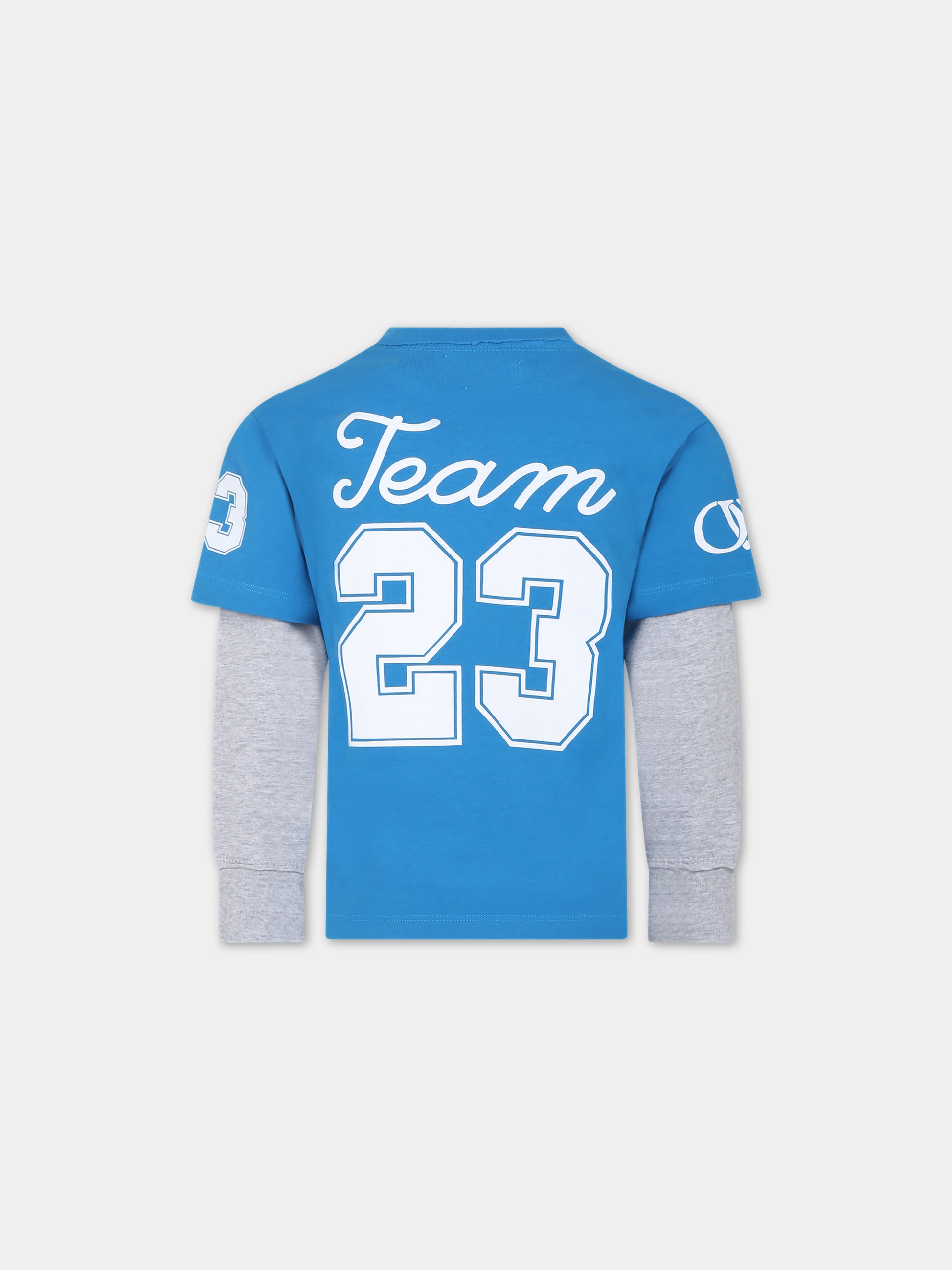 T-shirt azzurra per bambino con logo e numeri,Off White,OBAB004S24JER0014401