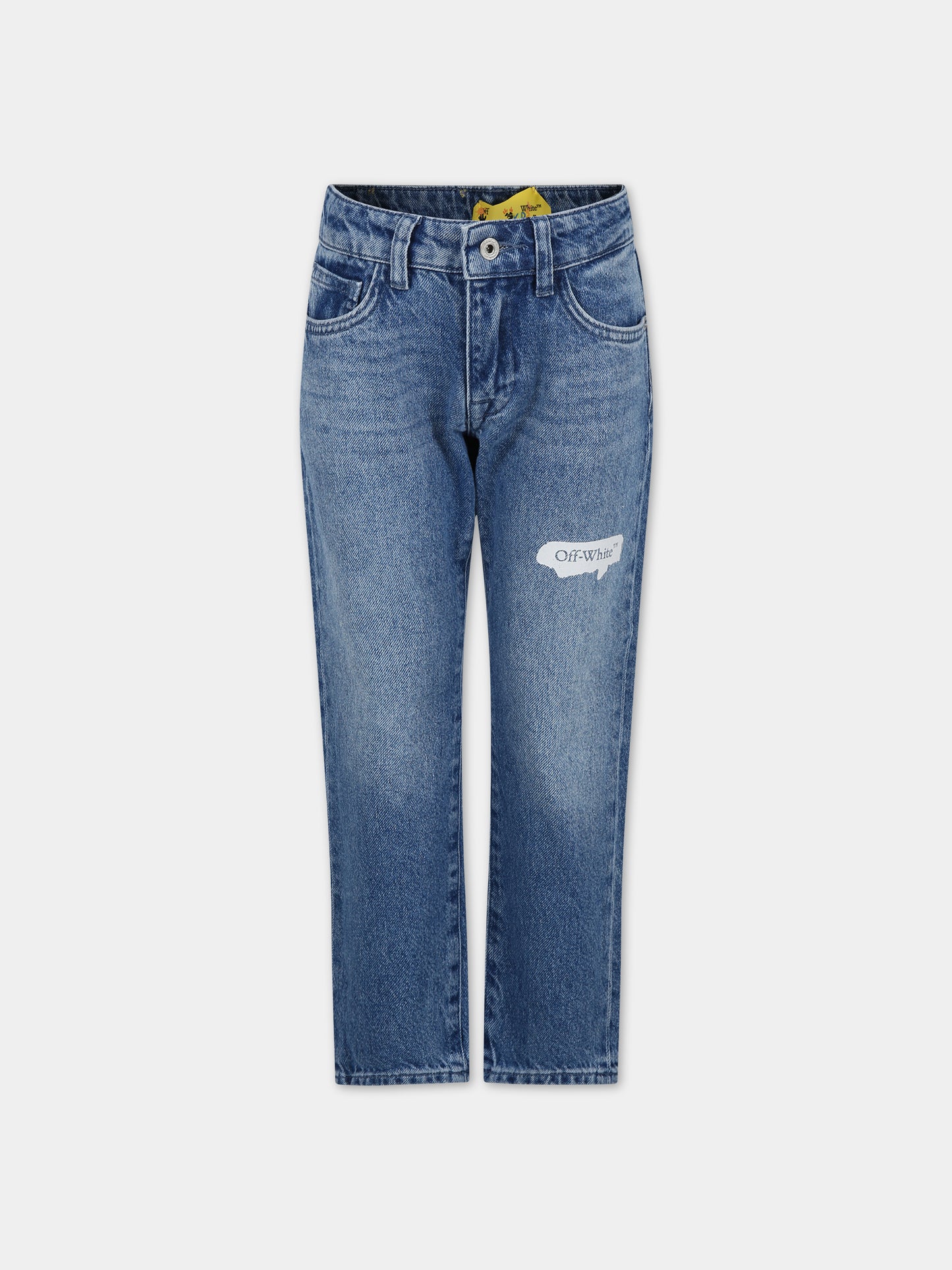 Jeans in denim per bambino con logo,Off White,OBYA001S24DEN0014601