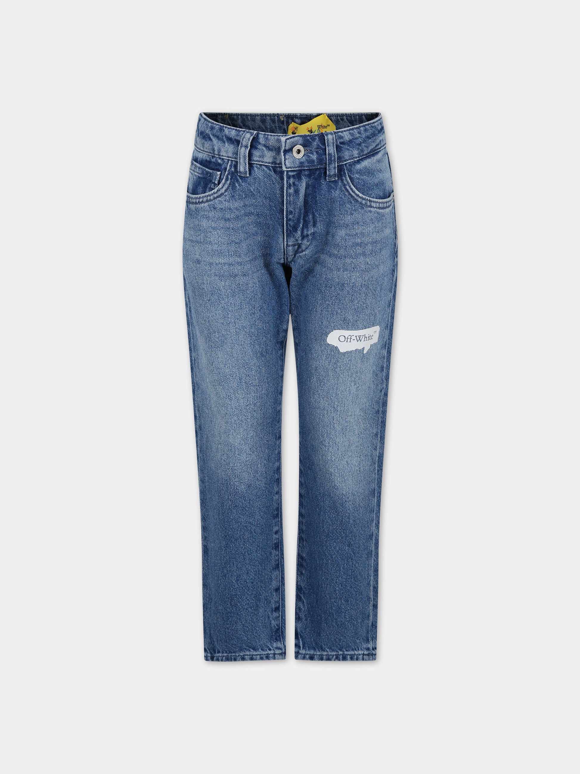 Jeans in denim per bambino con logo,Off White,OBYA001S24DEN0014601