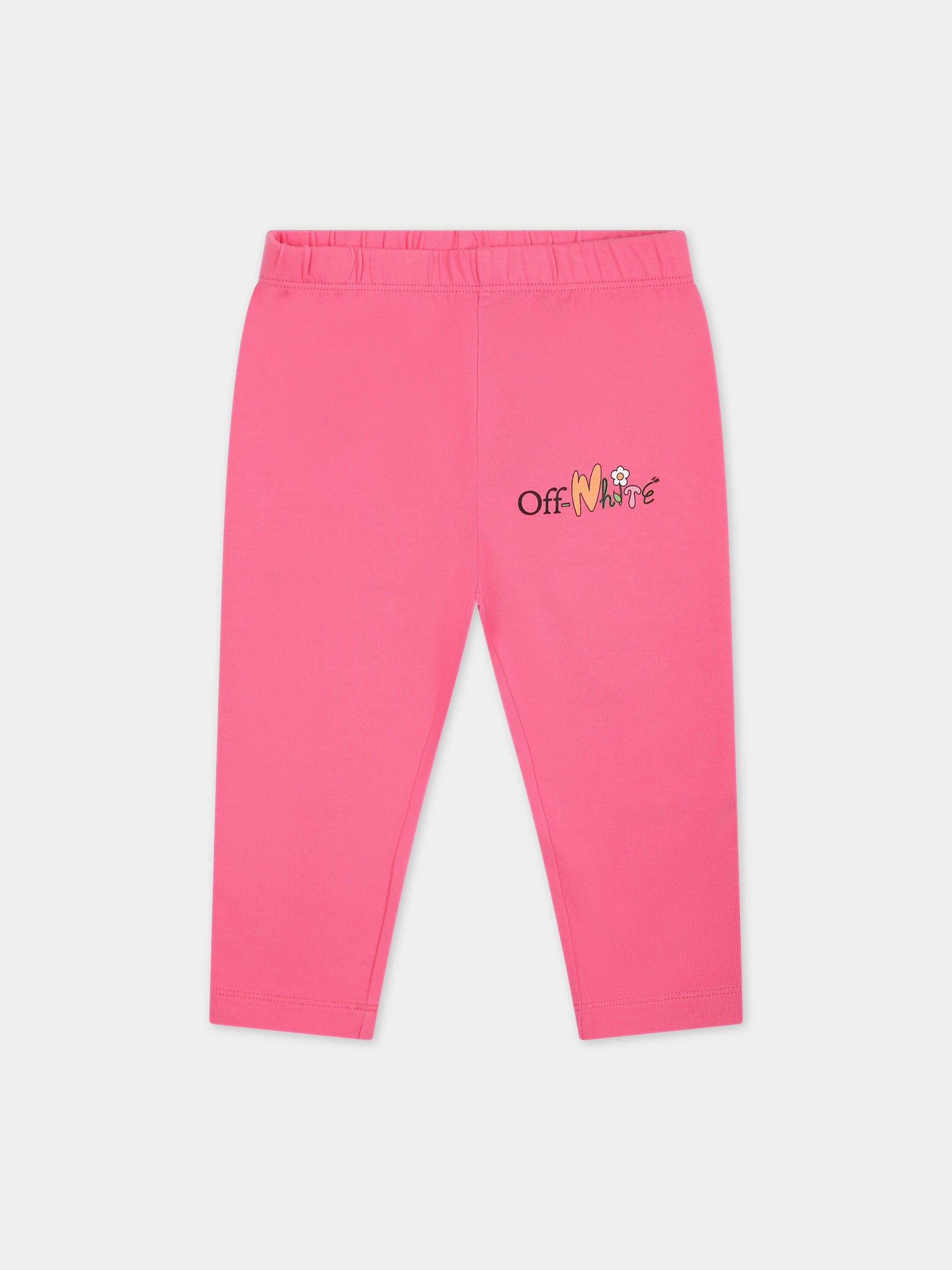 Leggins fucsia per bambina con logo,Off White,OGX3001S24JER0023284