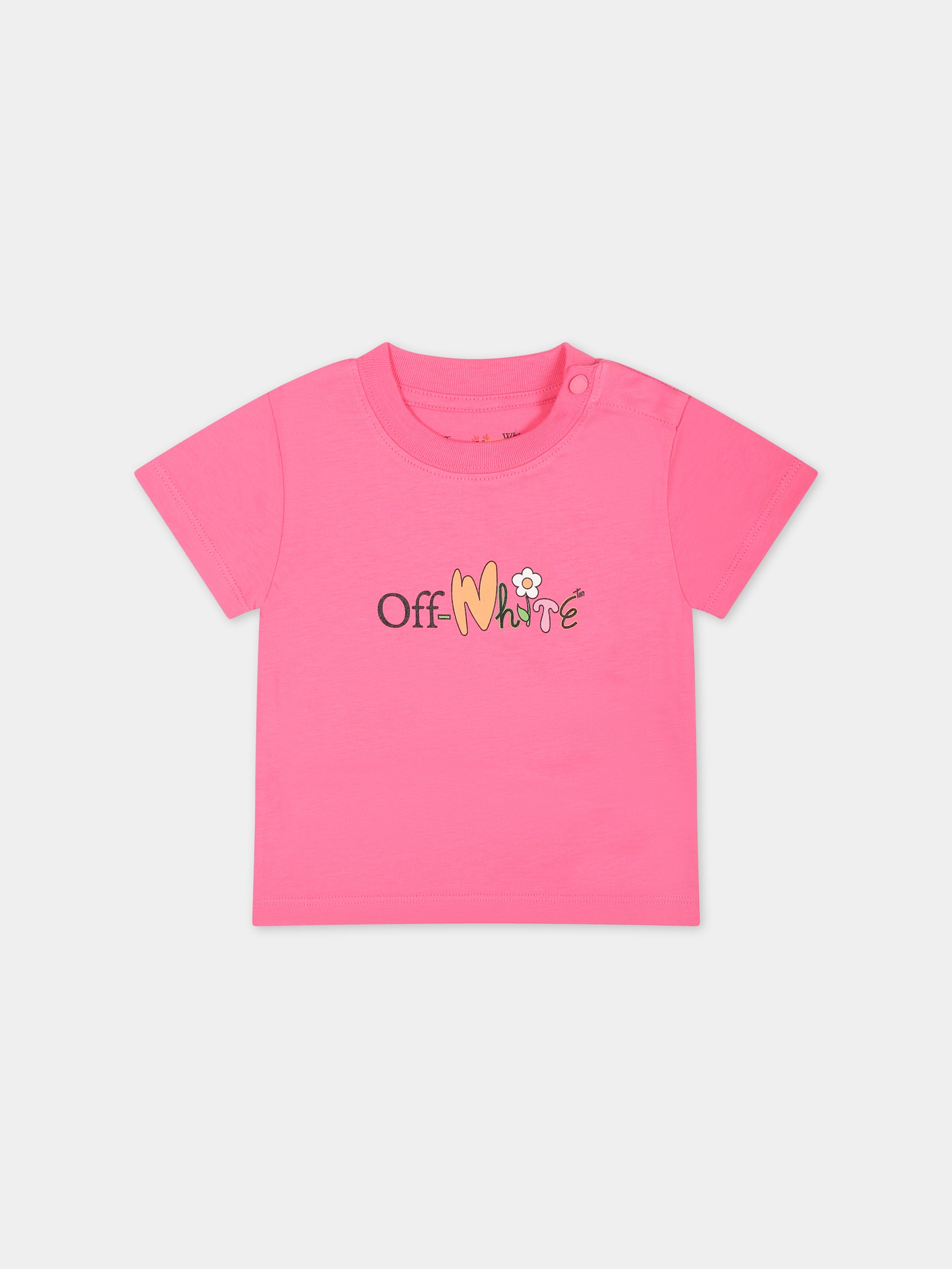 T-shirt fucsia per neonata con logo,Off White,OGXB001S24JER0023284